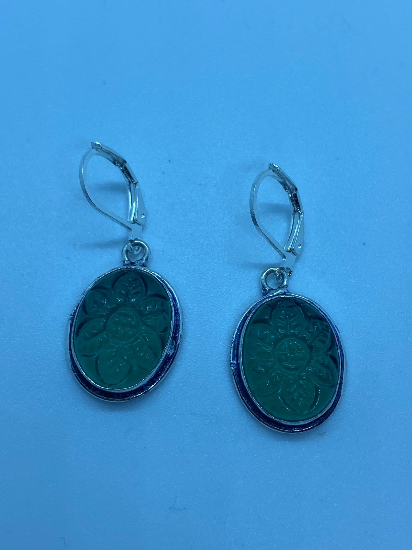 Antique Vintage Green Chrysoprase Silver Dangle Earrings