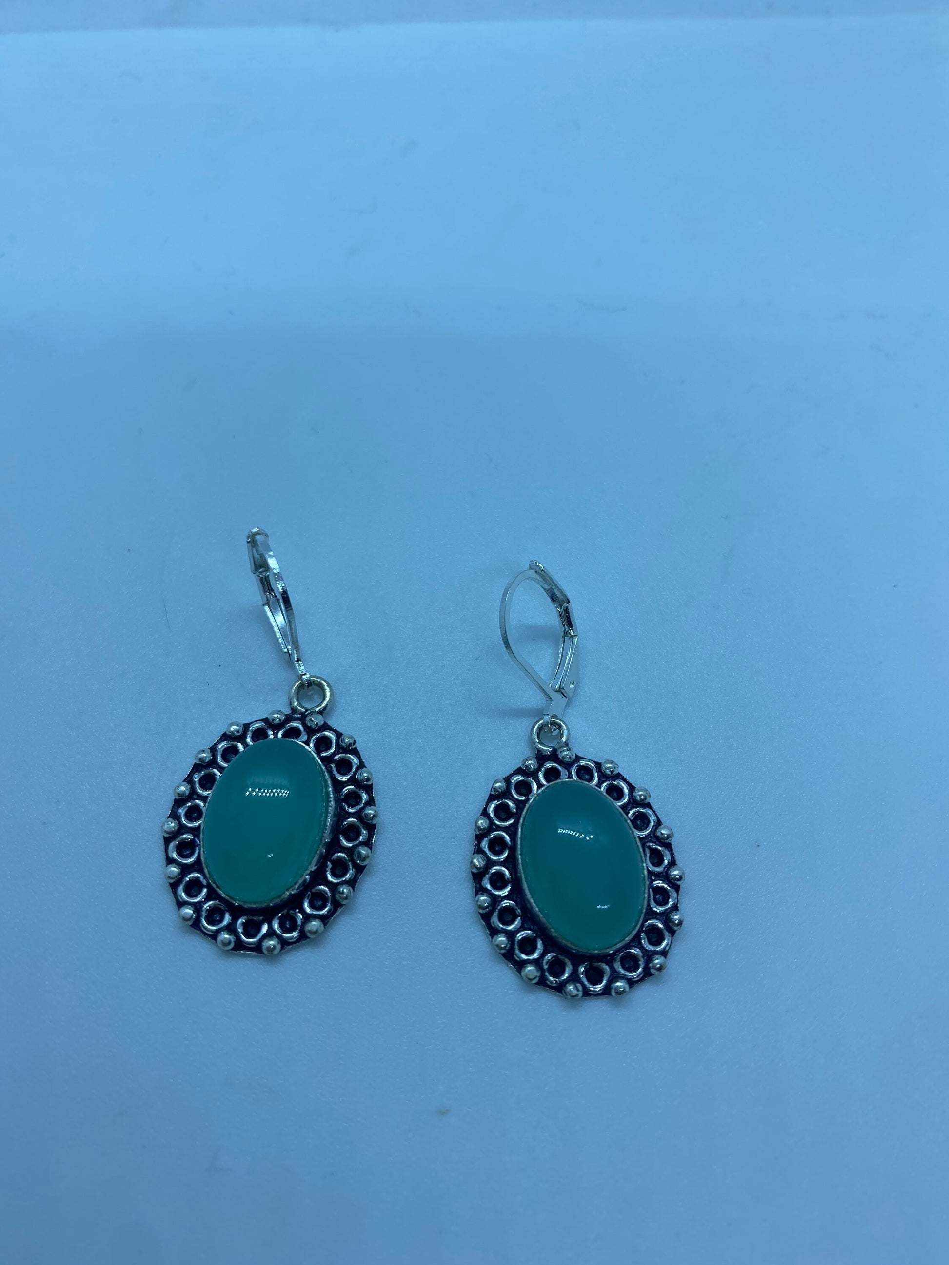 Vintage Fun Green Jade Gemstone Silver Earrings