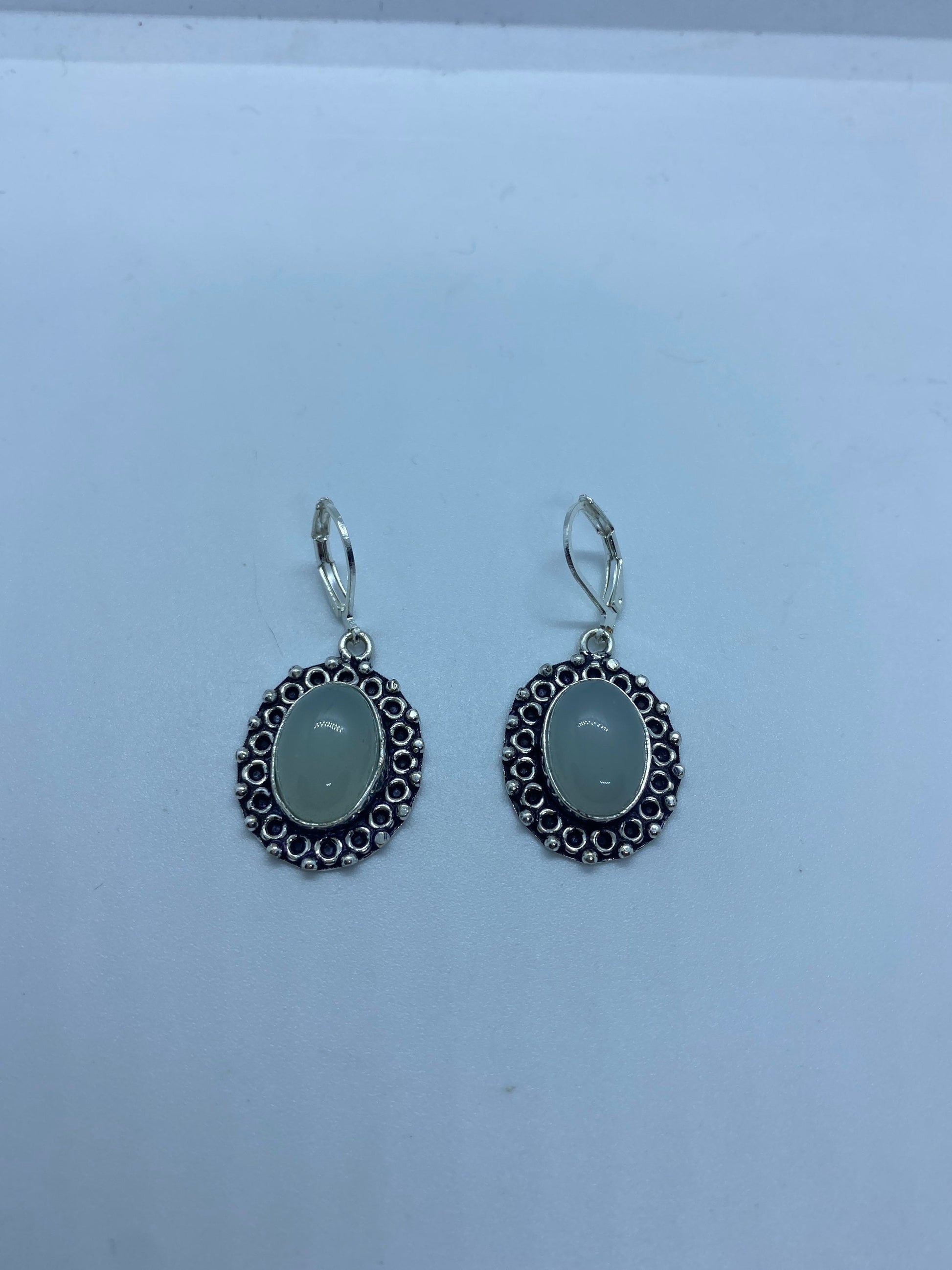 Genuine Green Jade Gemstone Silver Earrings