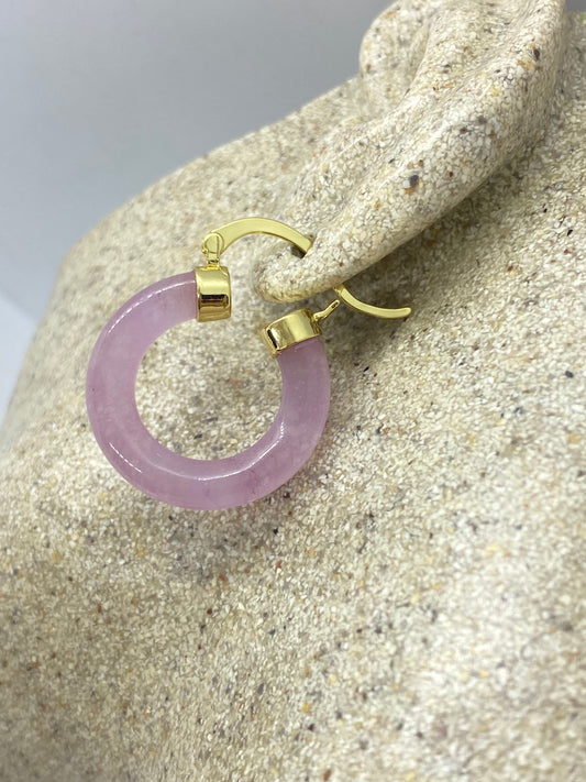 Vintage Genuine Rose Quartz Hoop Earrings