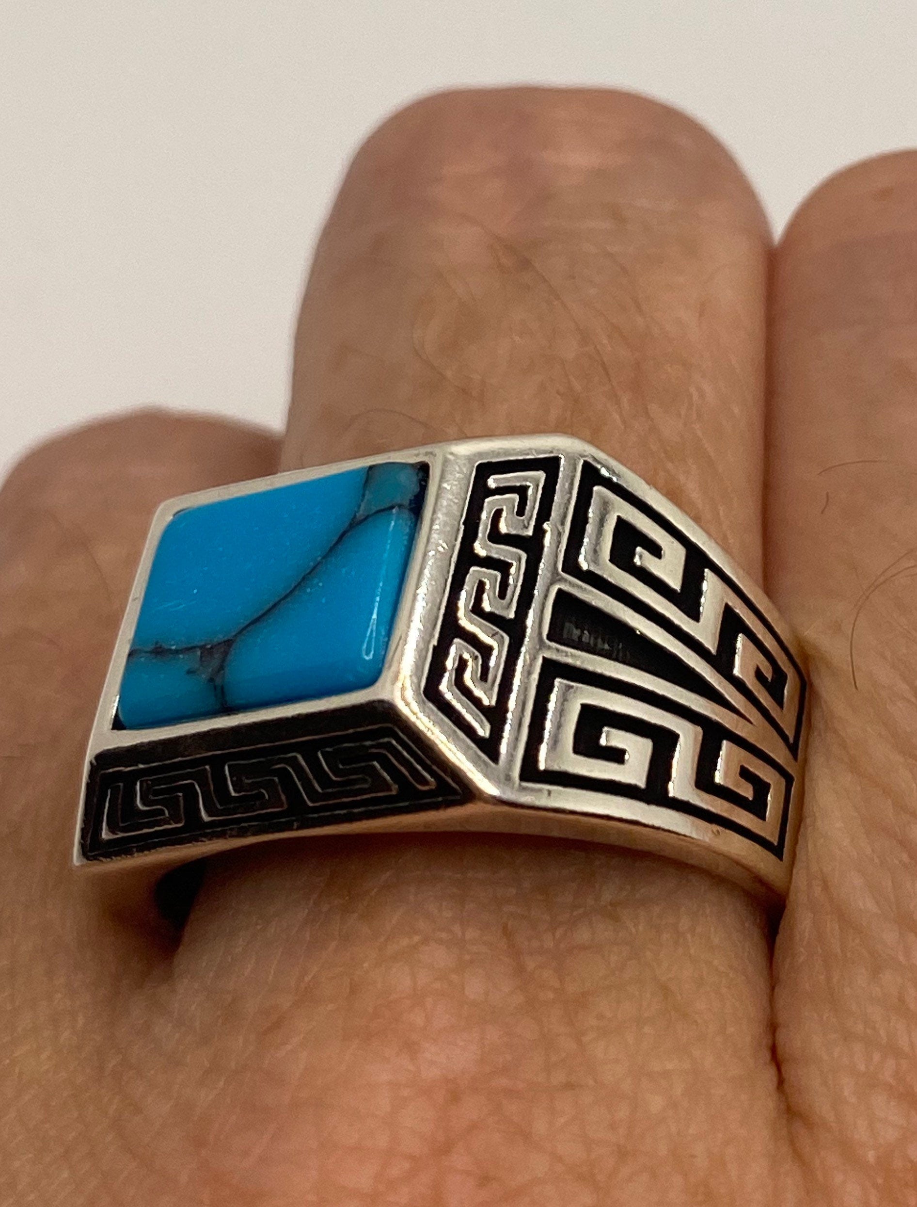 Vintage Turquoise Mens Ring in 925 Sterling Silver