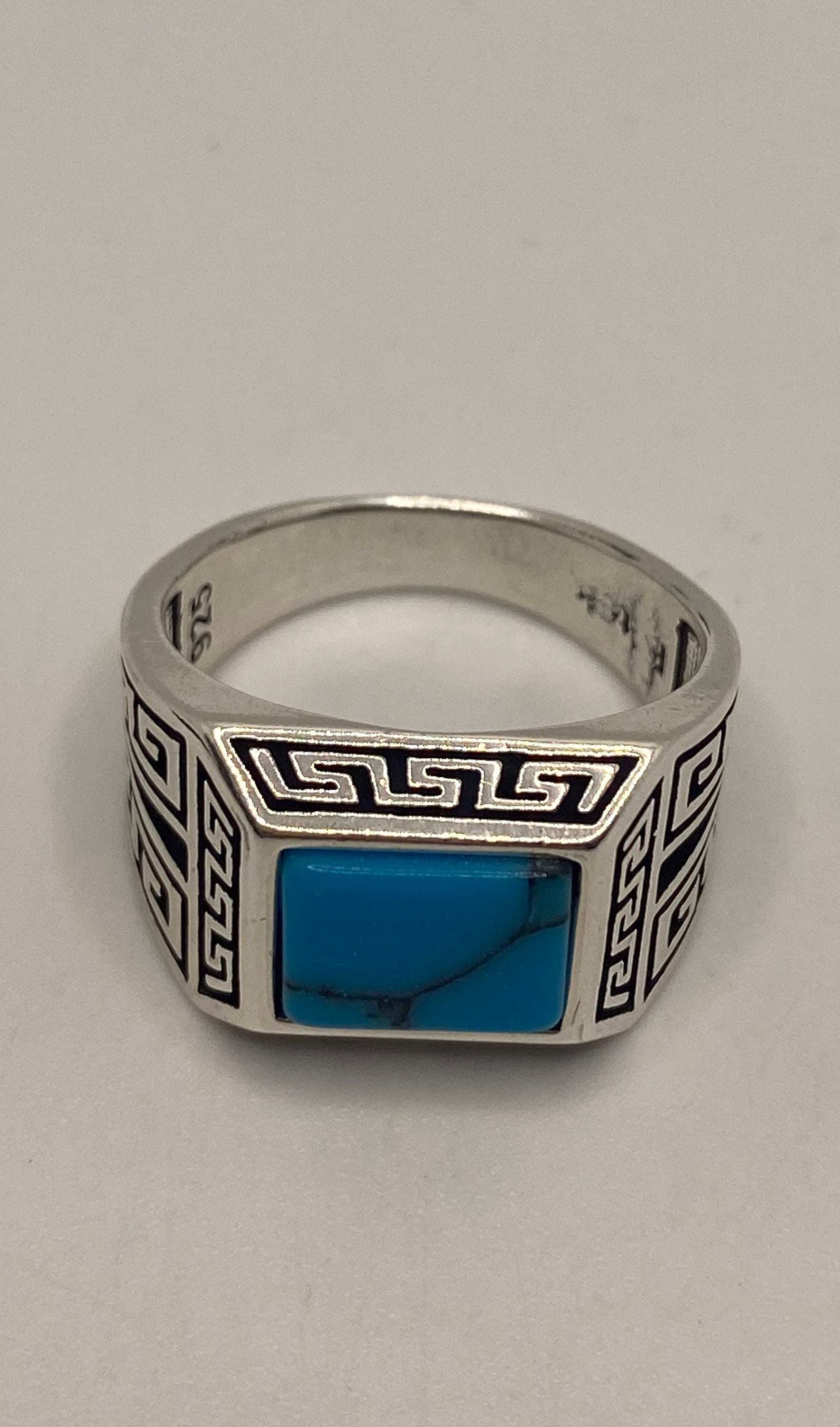 Vintage Turquoise Mens Ring in 925 Sterling Silver