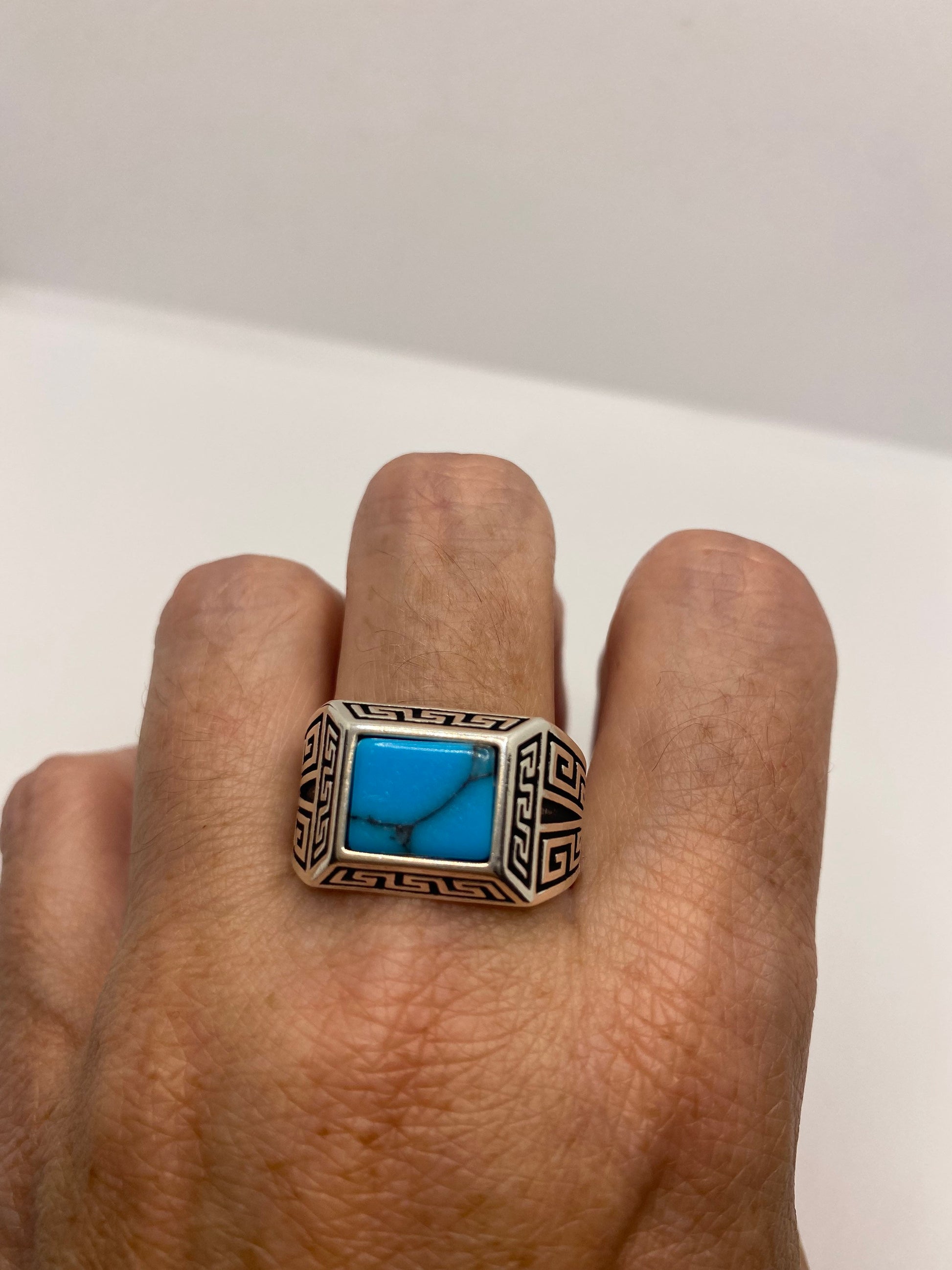 Vintage Turquoise Mens Ring in 925 Sterling Silver