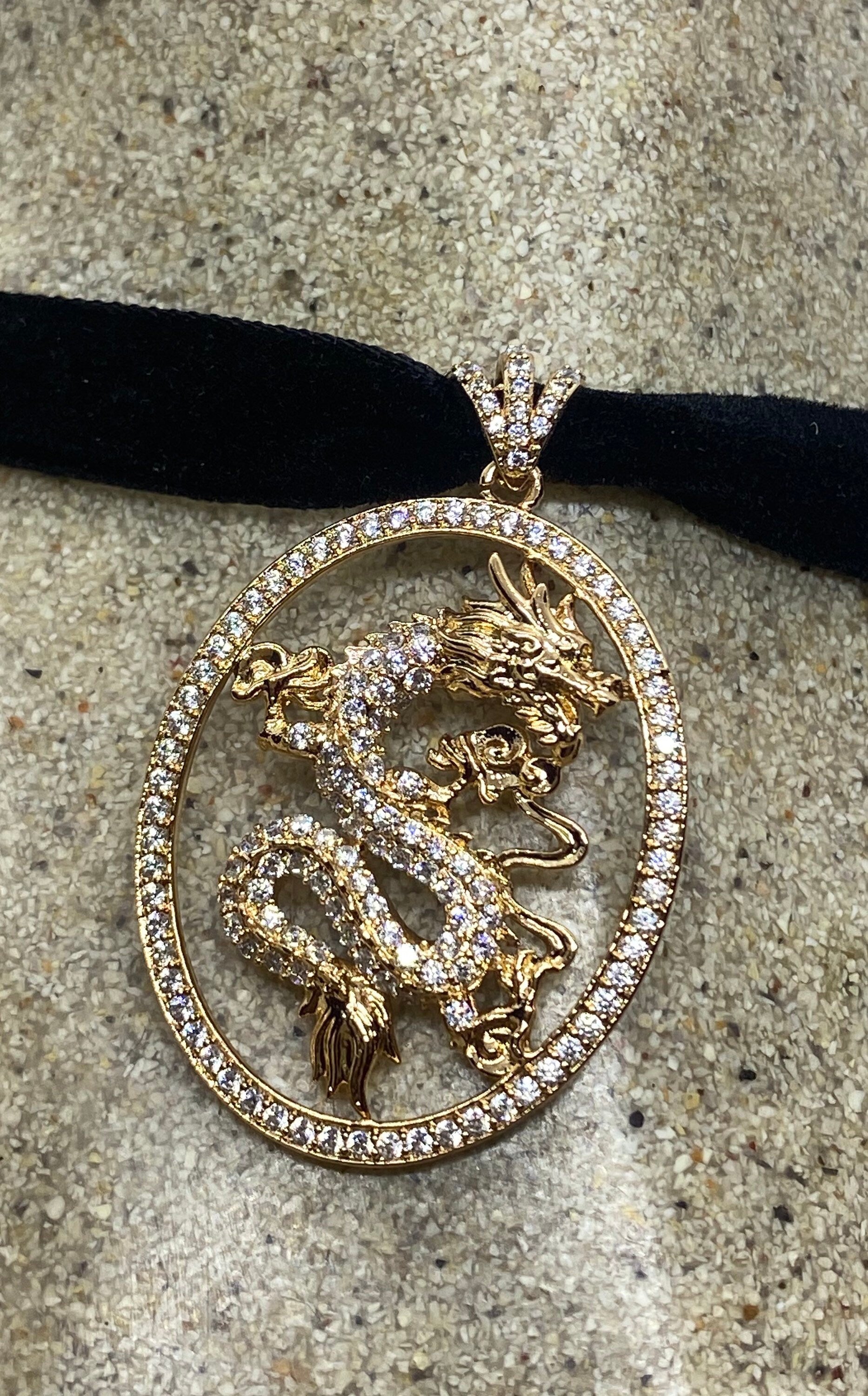 Vintage Handmade Golden Stainless Steel Gothic Celtic Dragon Pendant Necklace
