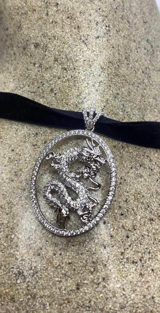 Vintage Silver Stainless Steel Gothic Celtic Dragon Pendant Necklace