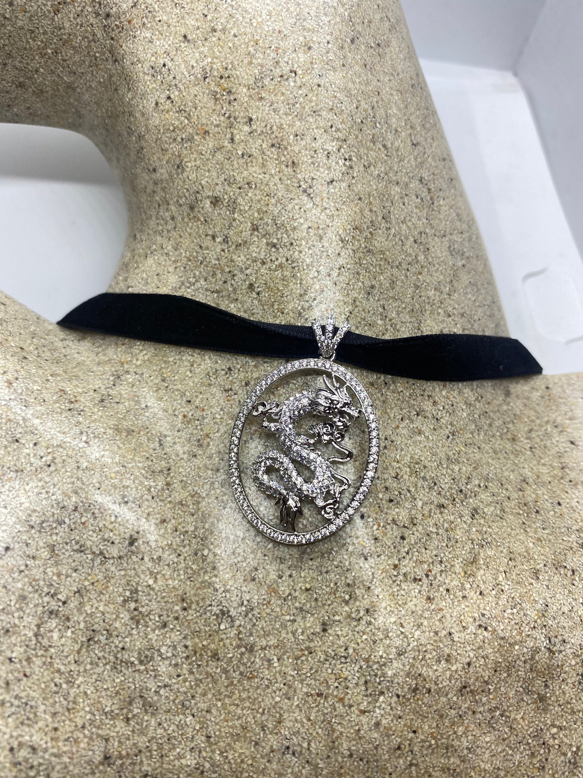 Vintage Silver Stainless Steel Gothic Celtic Dragon Pendant Necklace