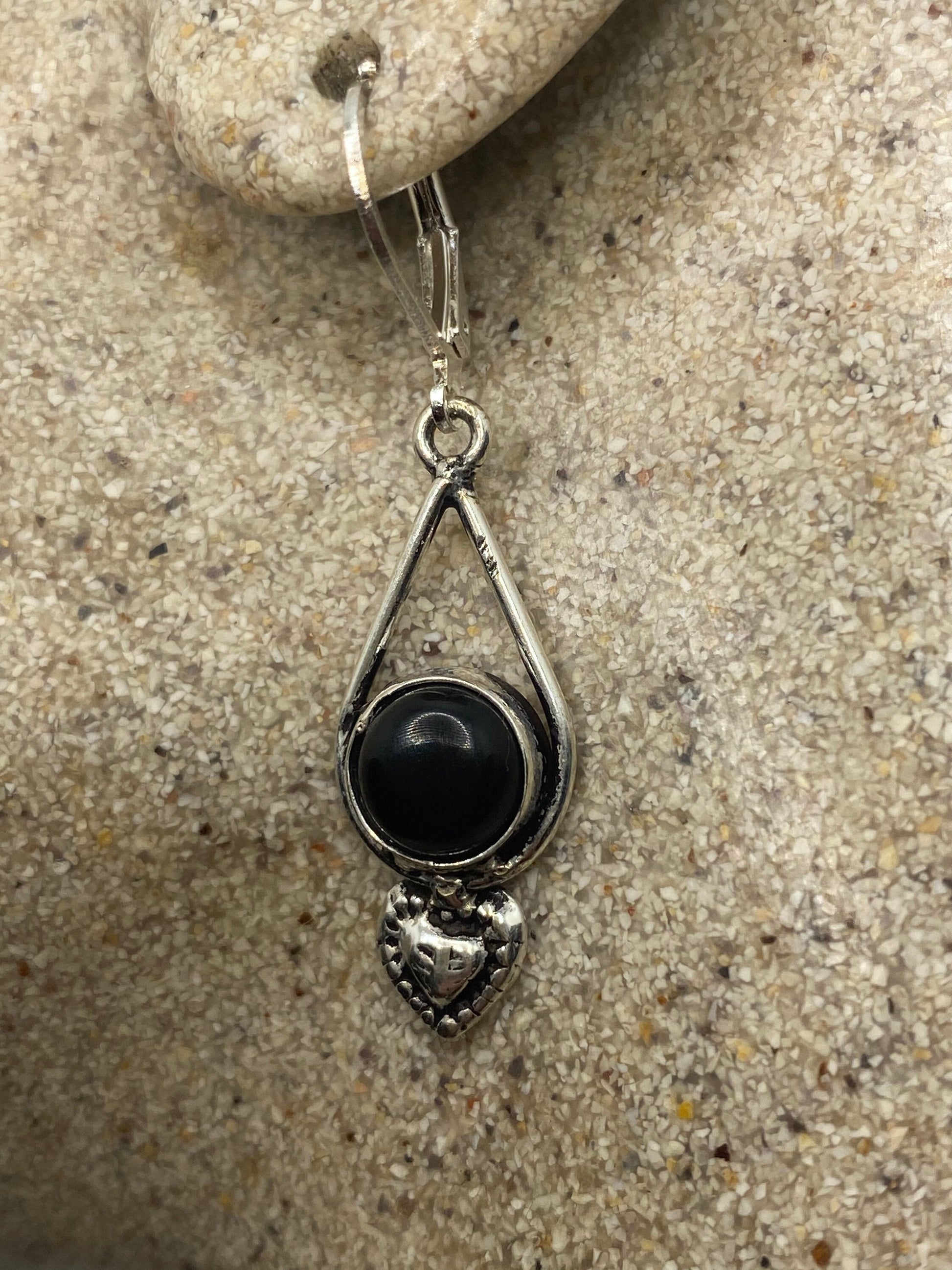 Vintage Black Earring Onyx 925 Sterling Silver Deco Dangle Chandelier