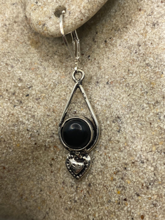 Vintage Black Earring Onyx 925 Sterling Silver Deco Dangle Chandelier