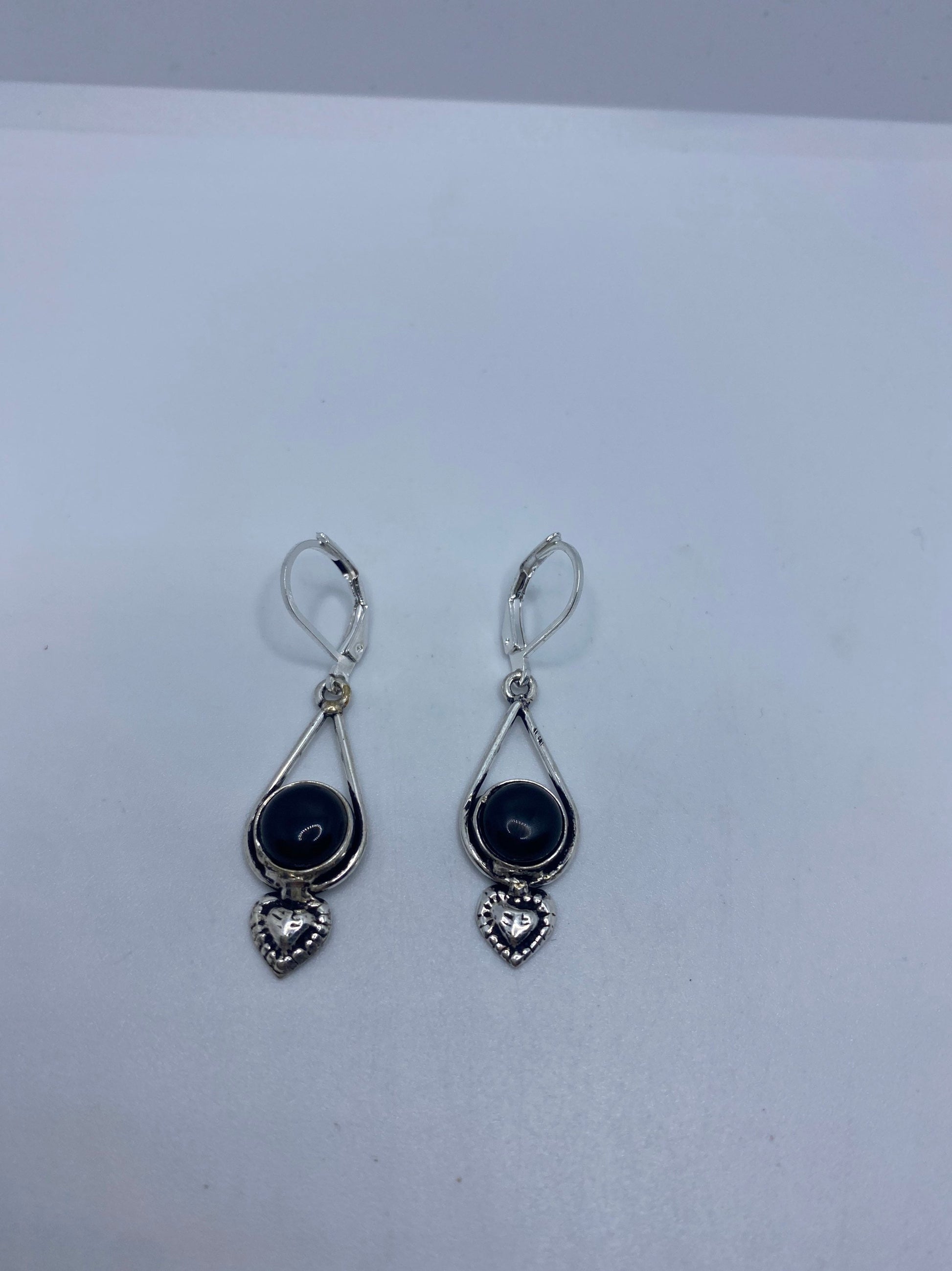 Vintage Black Earring Onyx 925 Sterling Silver Deco Dangle Chandelier