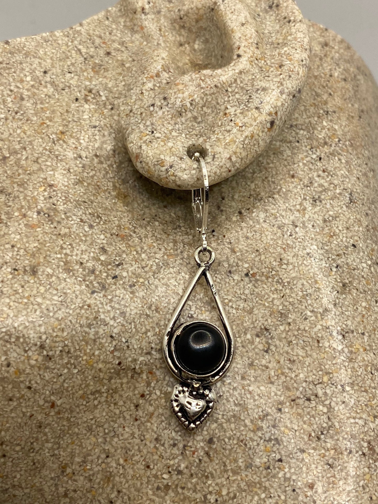 Vintage Black Earring Onyx 925 Sterling Silver Deco Dangle Chandelier