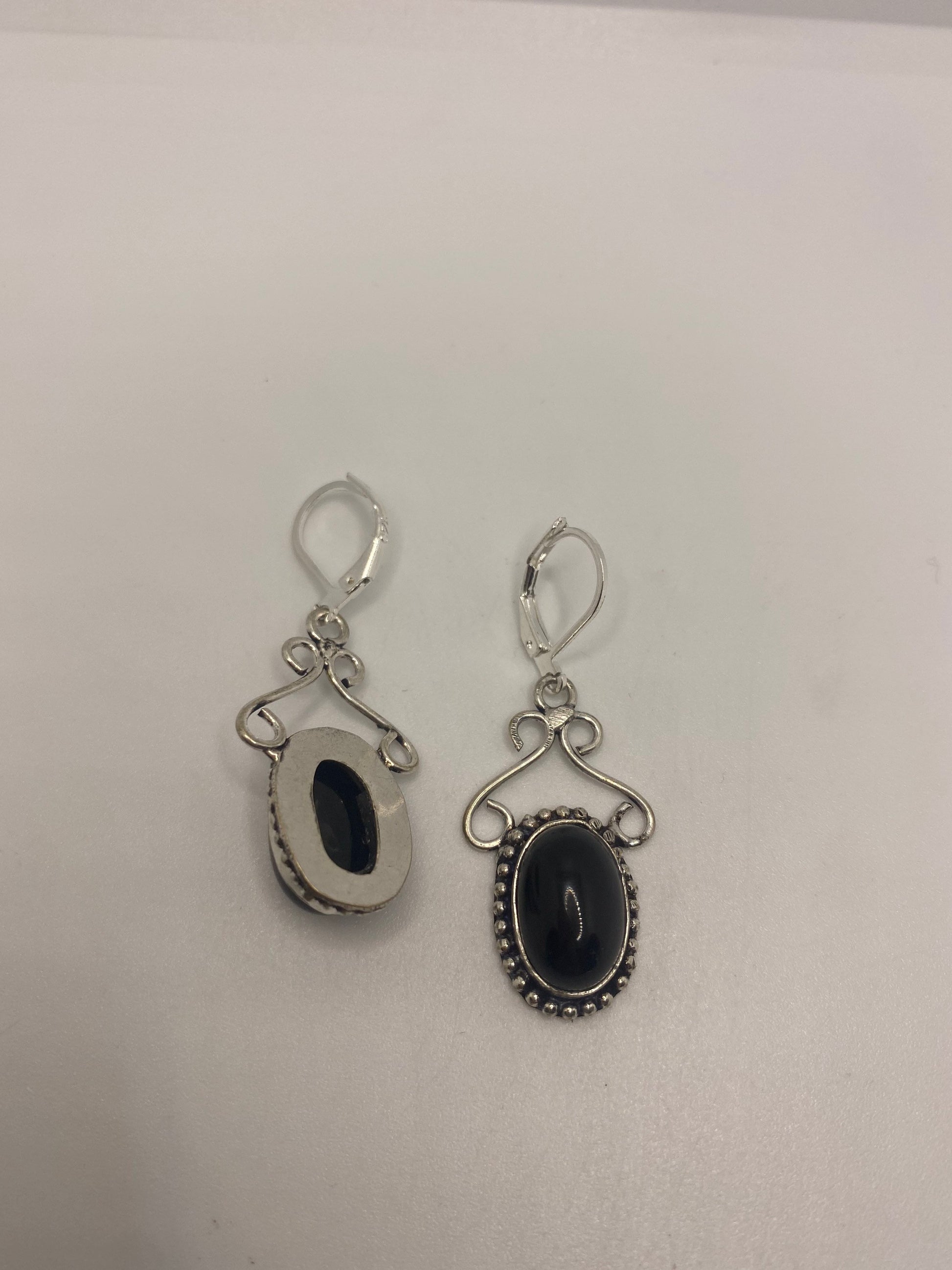 Vintage Black Earring Onyx 925 Sterling Silver Deco Dangle Chandelier