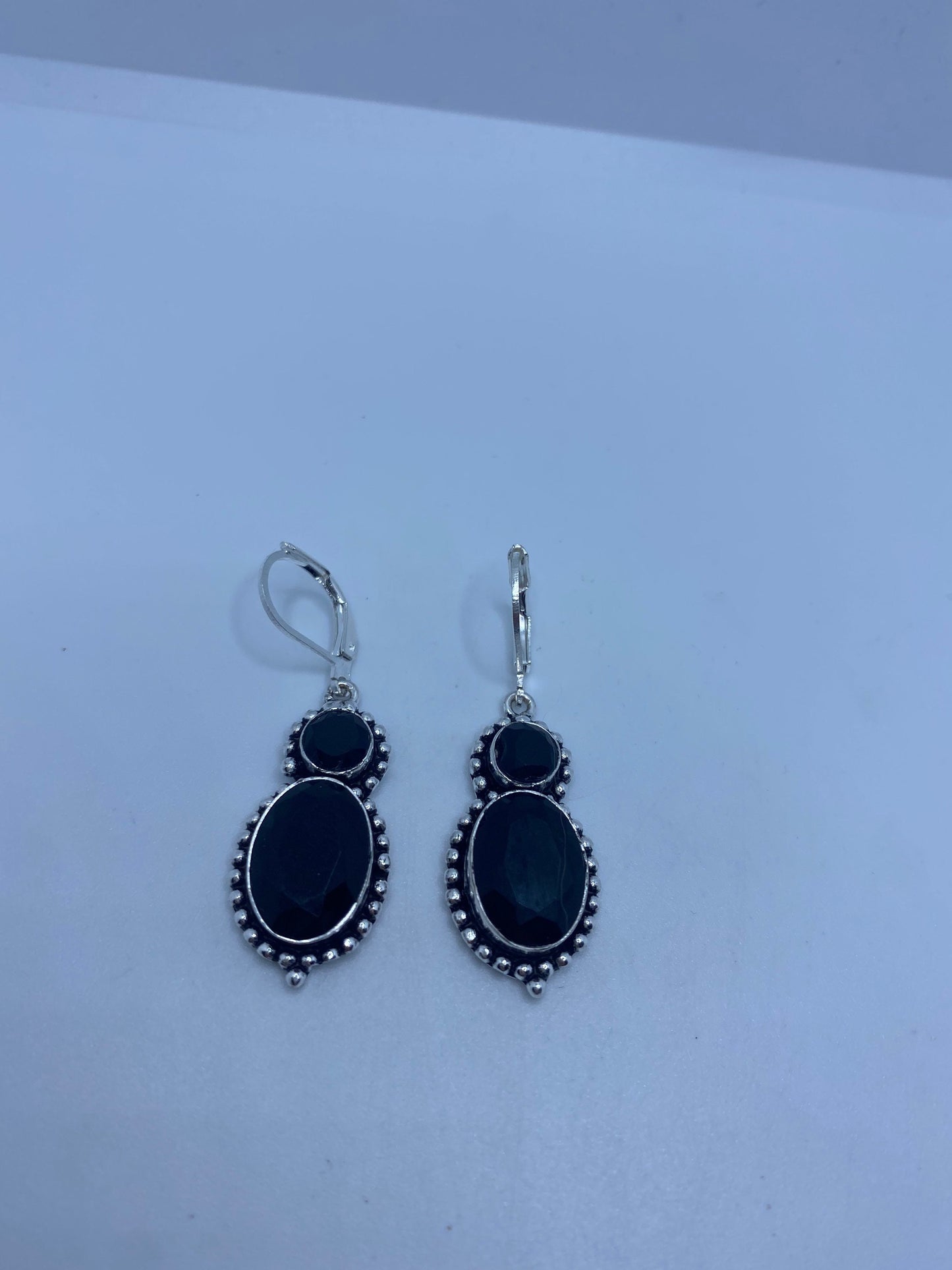 Vintage Black Earring Onyx 925 Sterling Silver Deco Dangle Chandelier