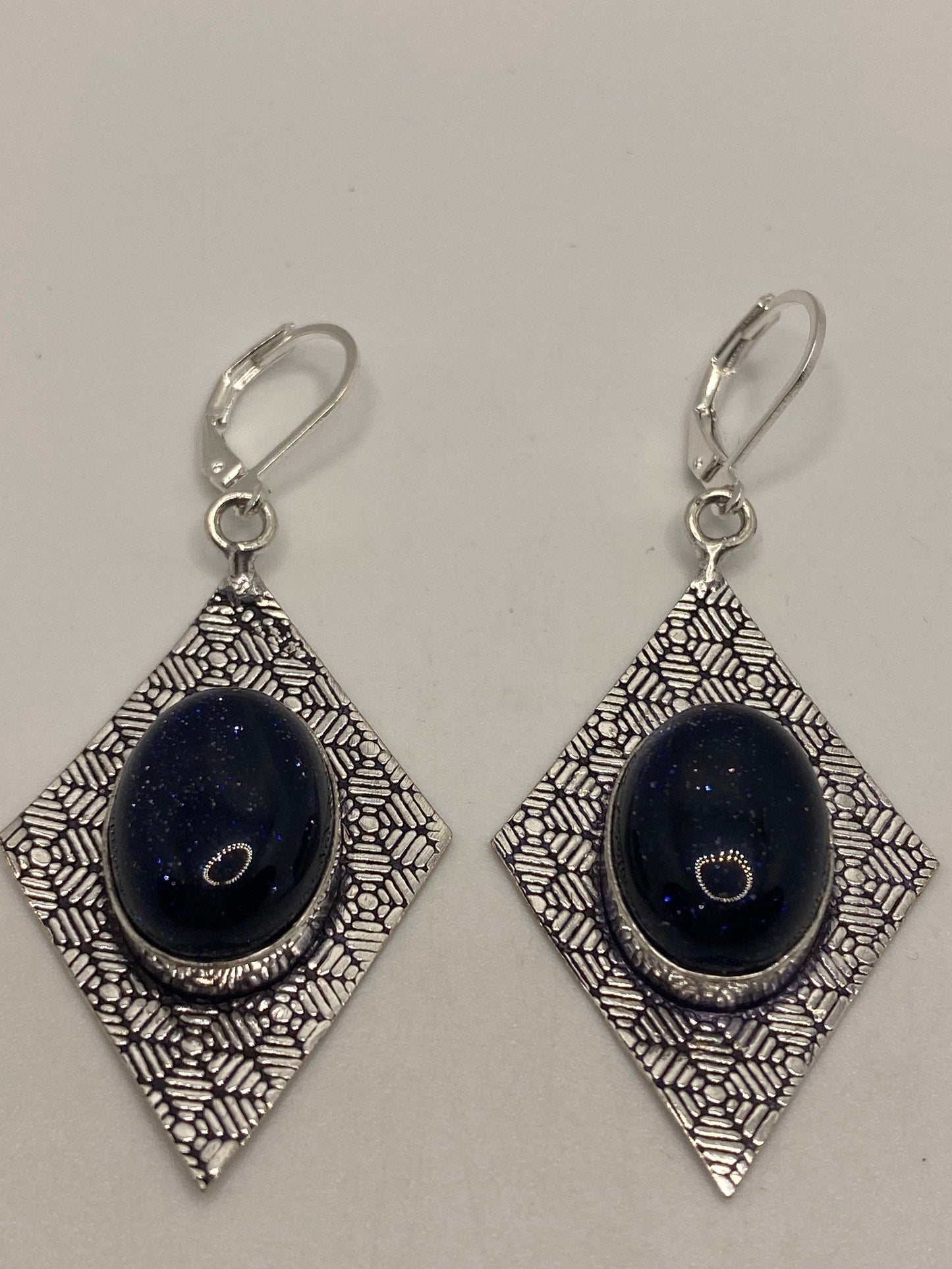 Vintage Black sandstone Silver Dangle Earrings