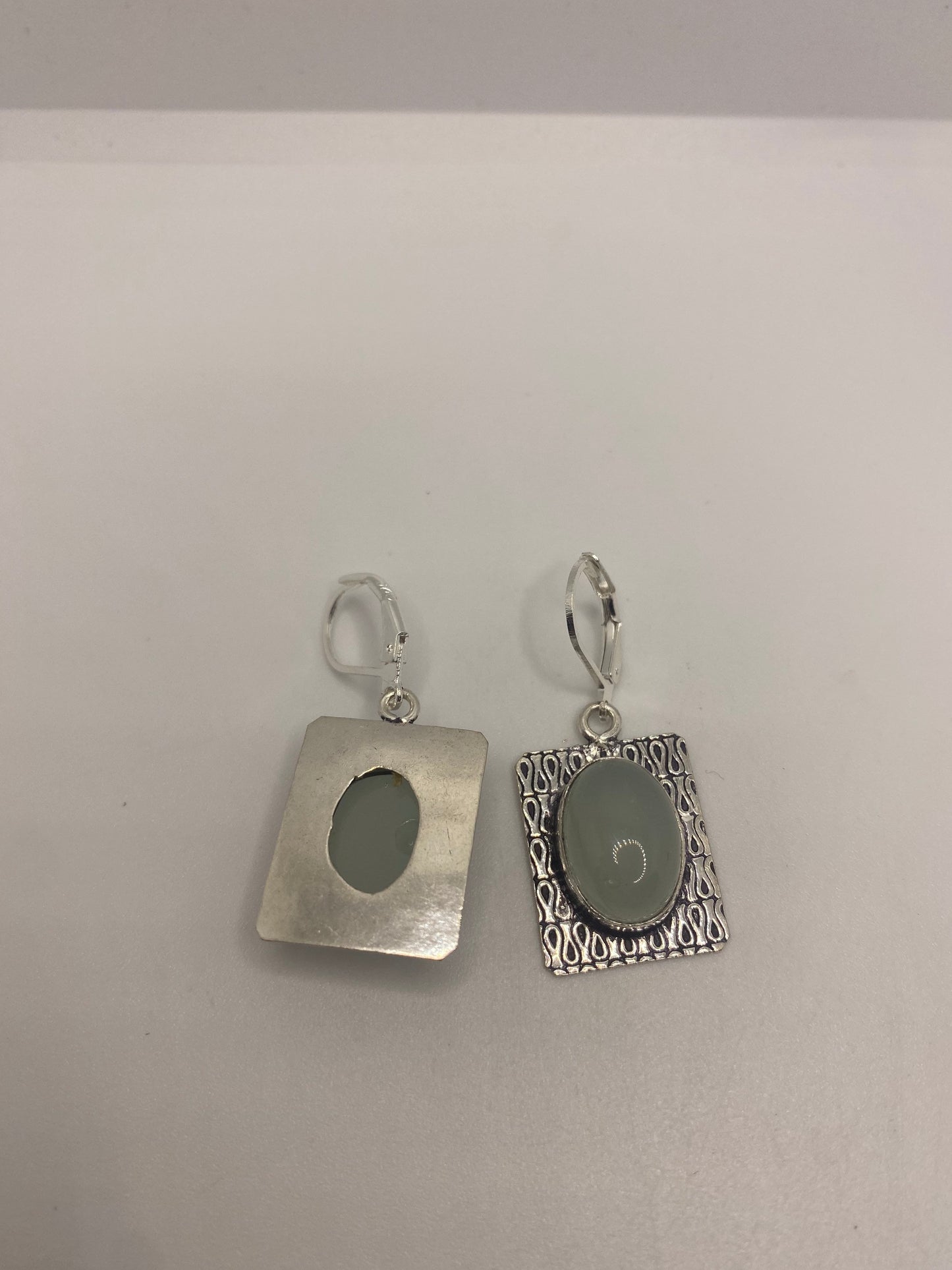 Genuine Green Jade Gemstone Silver Earrings