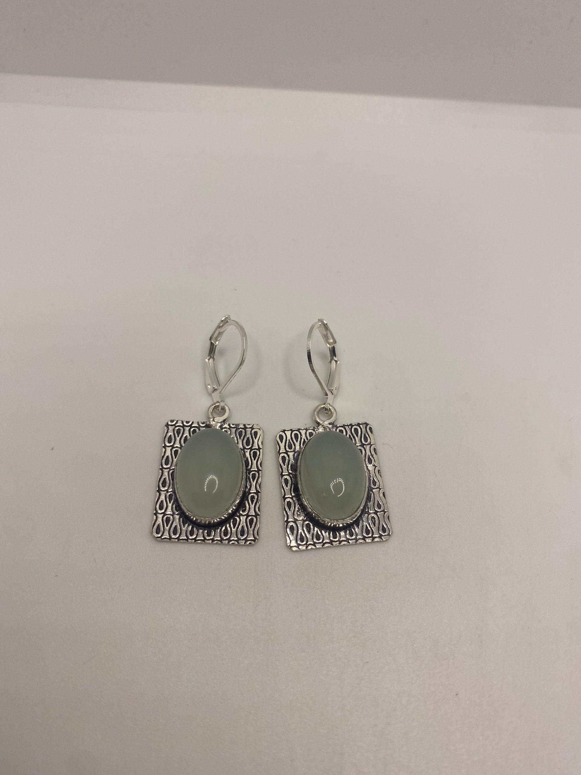 Genuine Green Jade Gemstone Silver Earrings