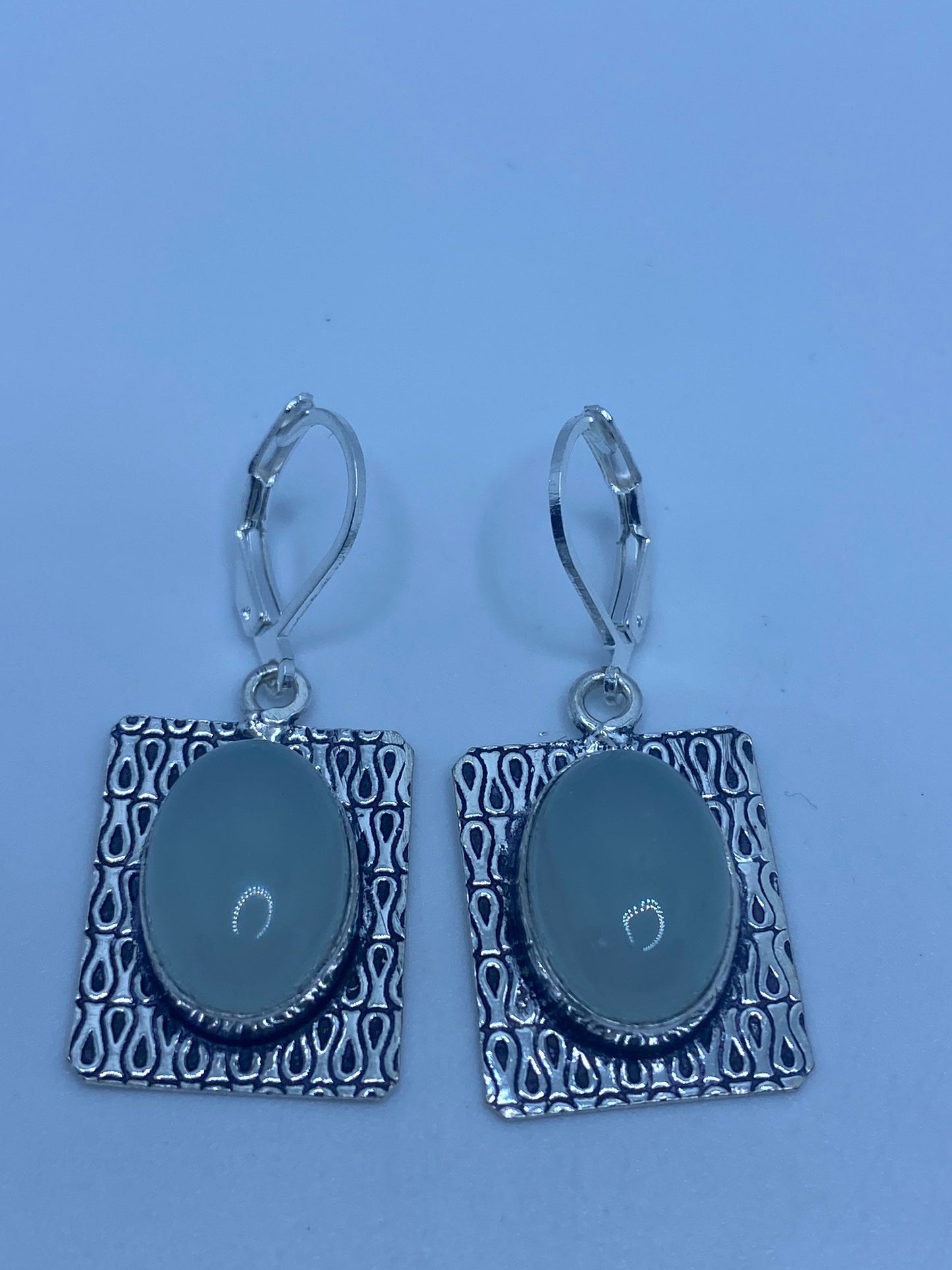 Genuine Green Jade Gemstone Silver Earrings