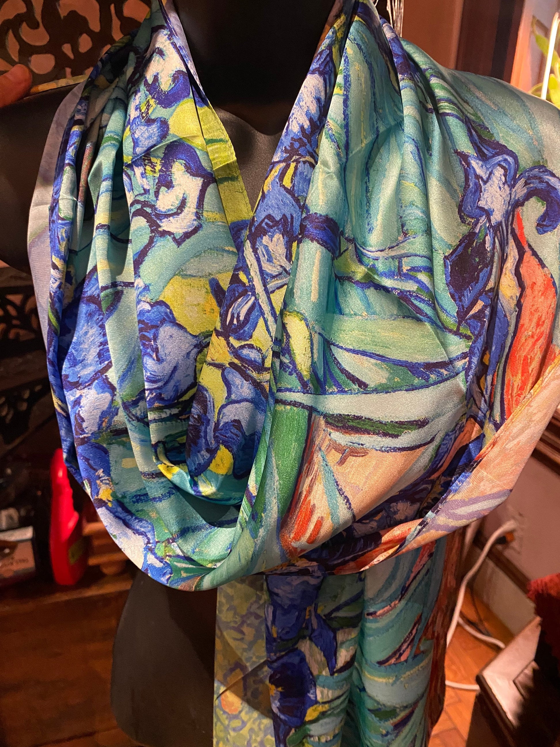 Vintage Iris Impressionist Silky Scarf Wrap