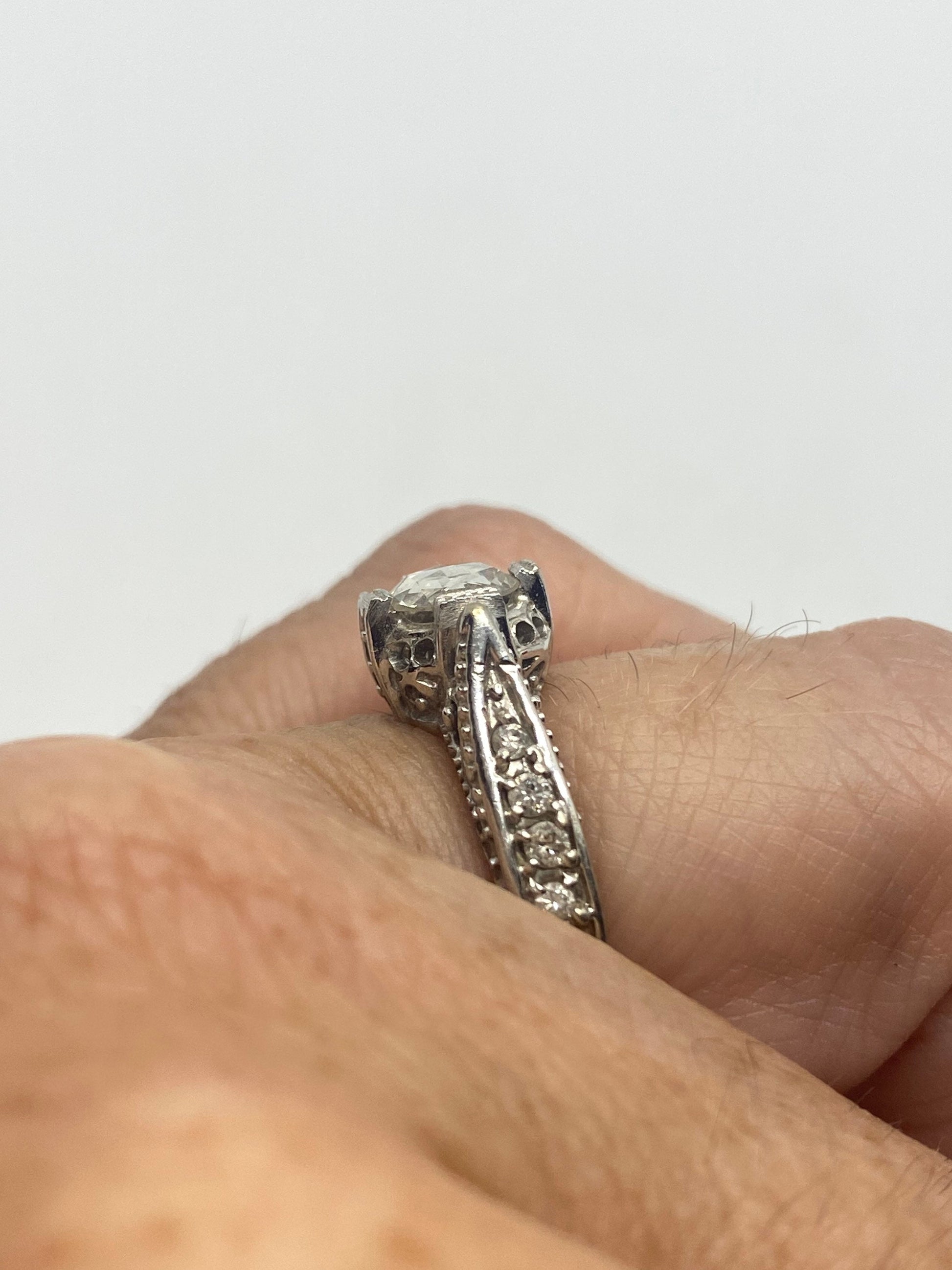 Vintage Victorian Handmade Antique old rose cut White Diamond Gothic 14k White Gold Engagement Ring