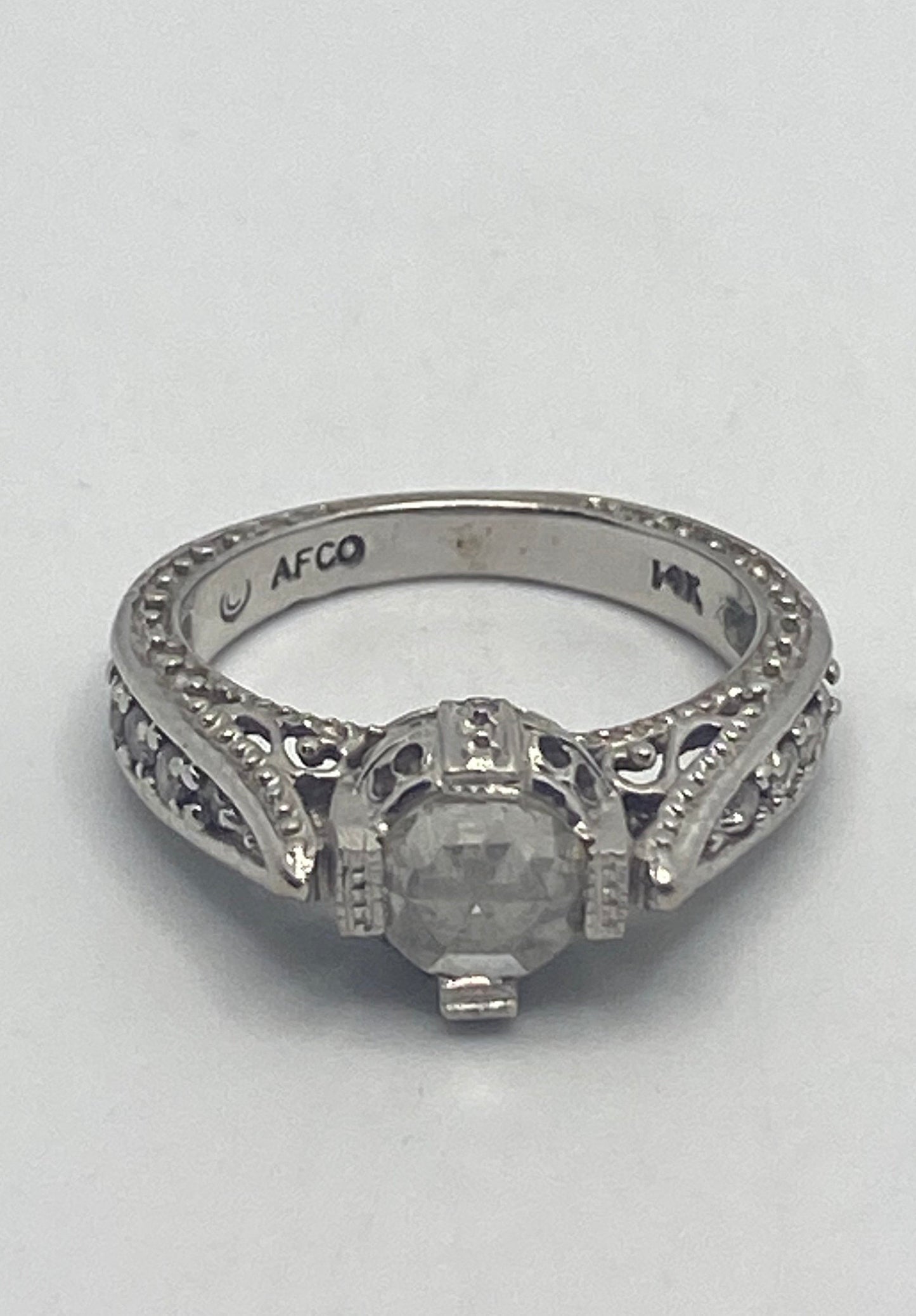 Vintage Victorian Handmade Antique old rose cut White Diamond Gothic 14k White Gold Engagement Ring