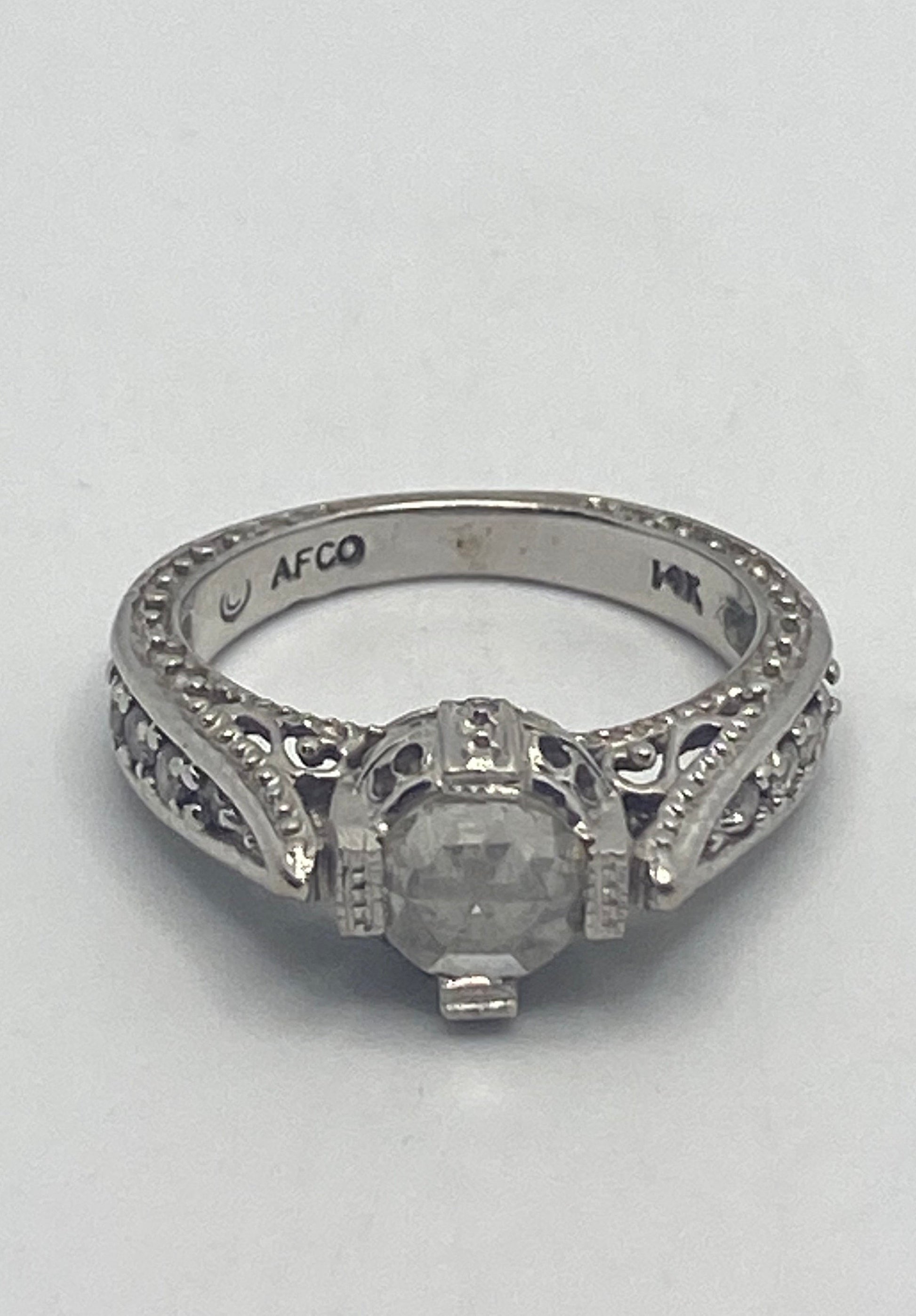 Vintage Victorian Handmade Antique old rose cut White Diamond Gothic 14k White Gold Engagement Ring