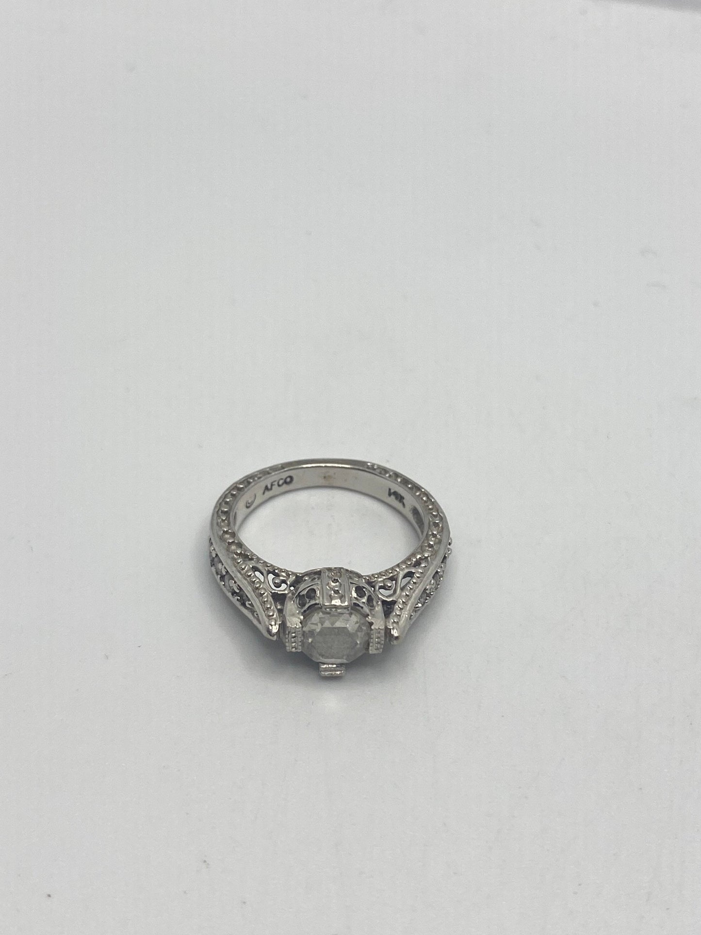 Vintage Victorian Handmade Antique old rose cut White Diamond Gothic 14k White Gold Engagement Ring