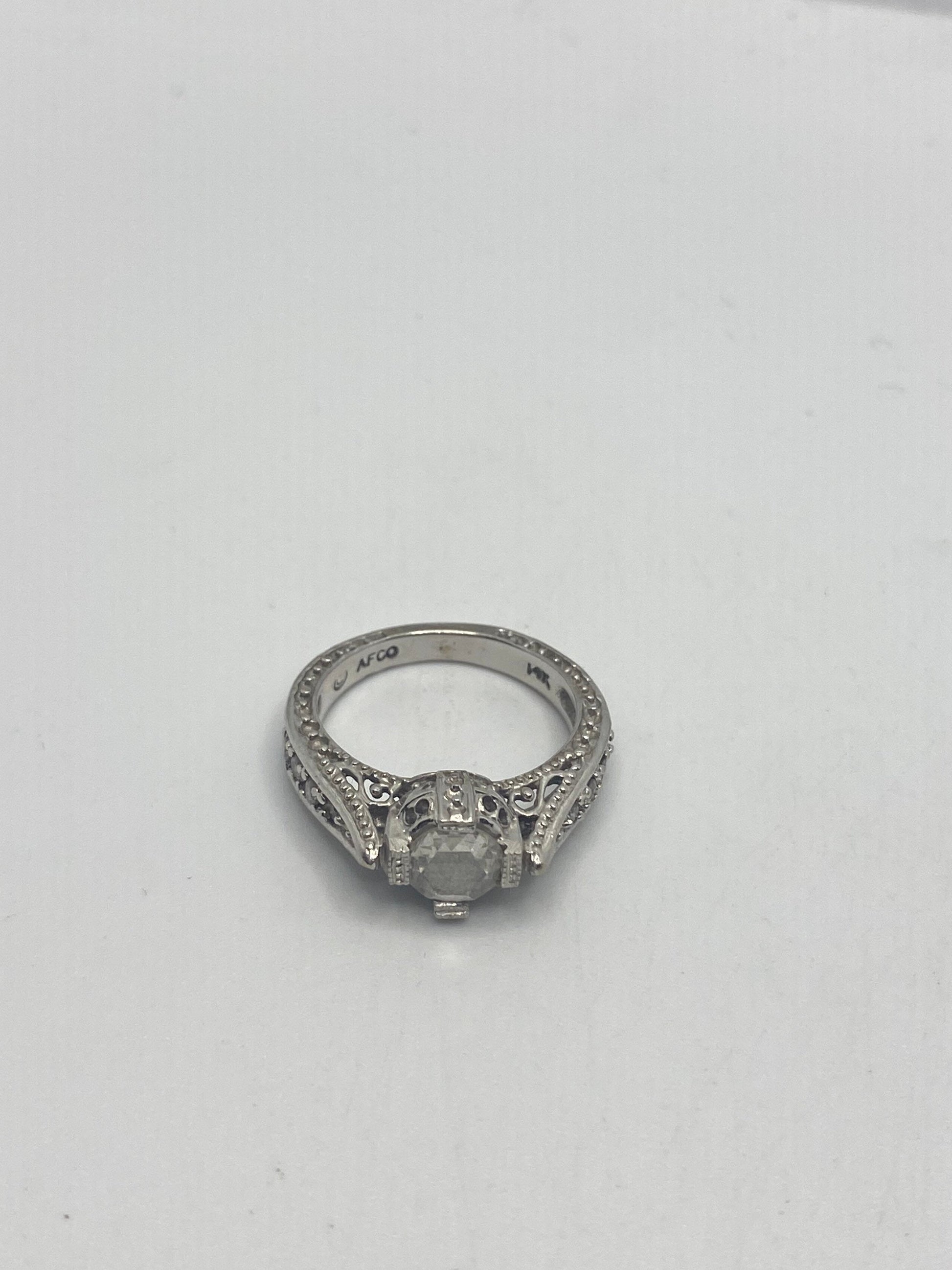 Vintage Victorian Handmade Antique old rose cut White Diamond Gothic 14k White Gold Engagement Ring