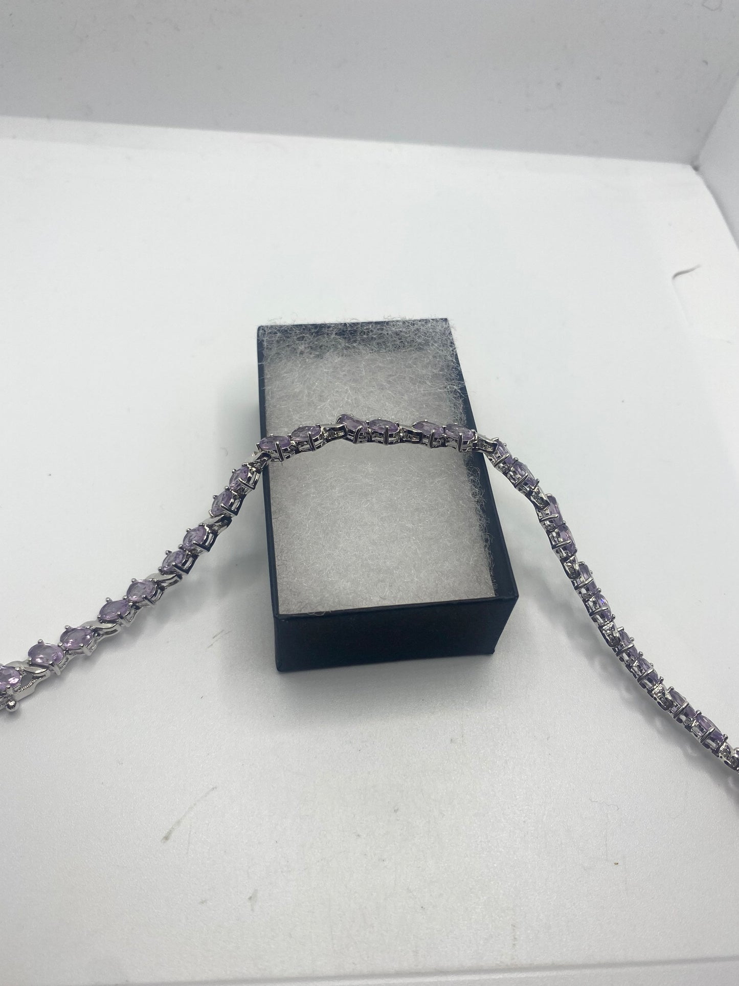 Vintage Amethyst Tennis Bracelet 925 Sterling Silver Purple Deco