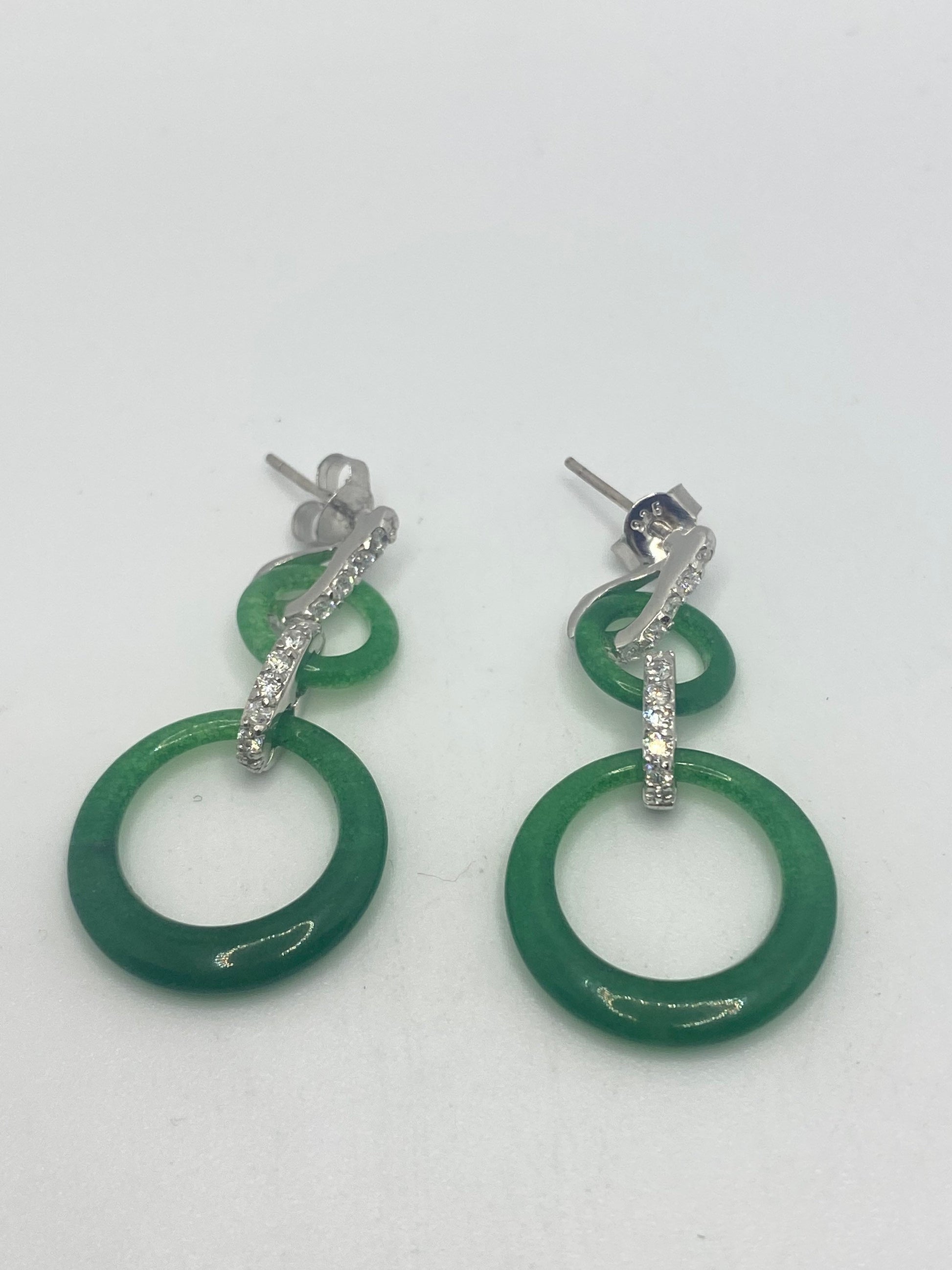 Vintage Green Jade Chandelier Sterling Silver Earrings