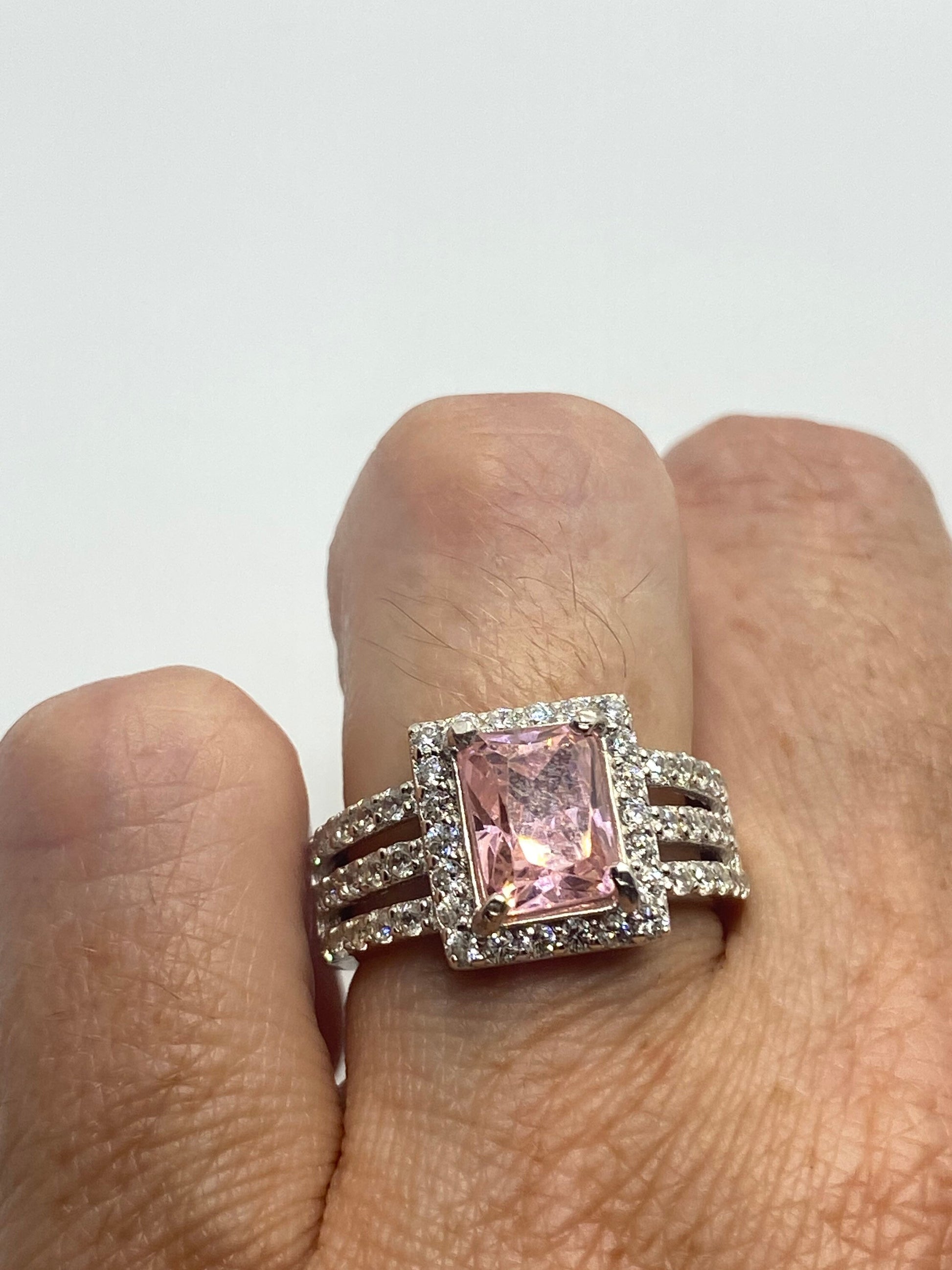 Vintage Pink Ice CZ White Sapphire Deco Ring 925 Sterling Silver