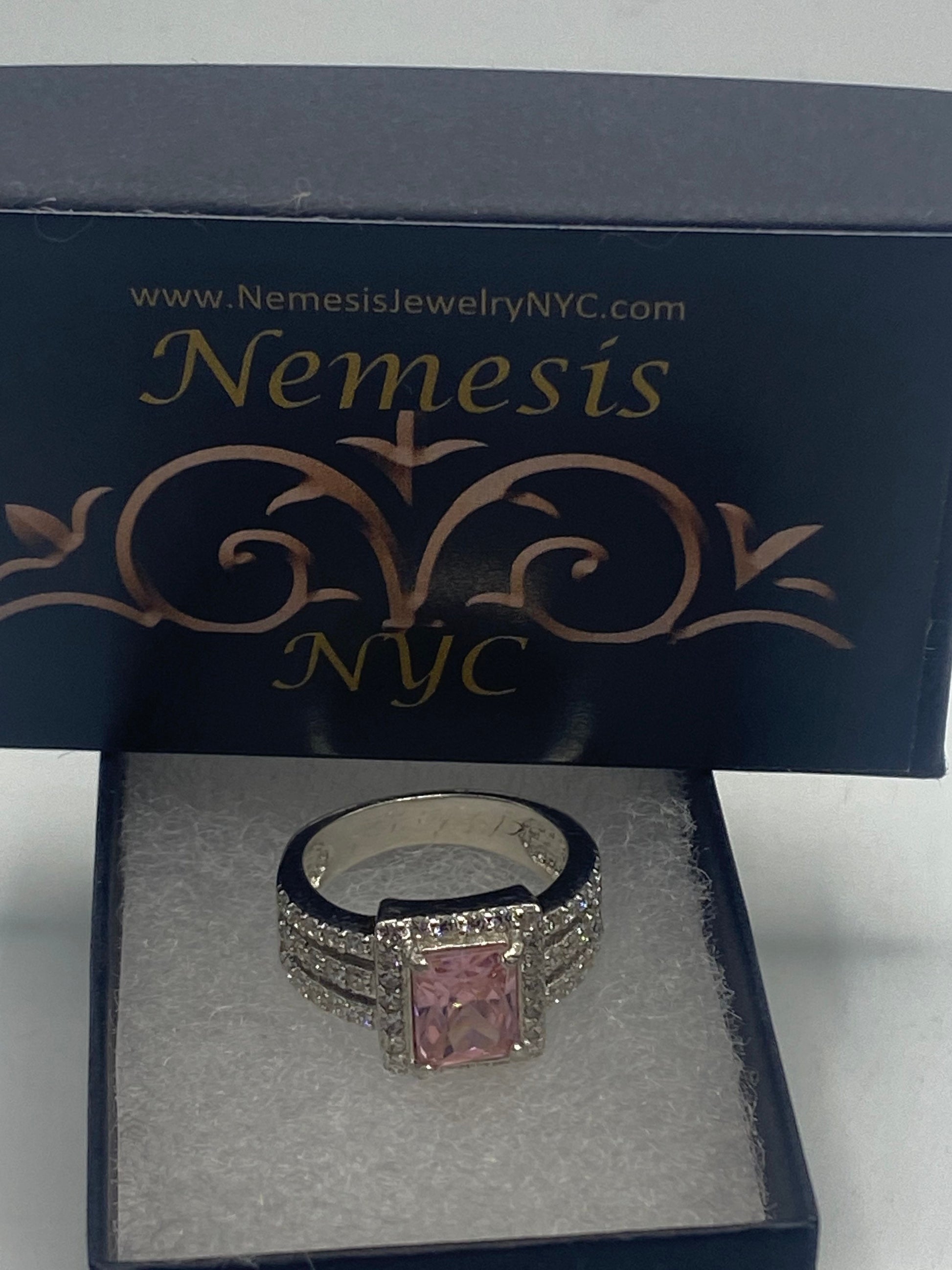 Vintage Pink Ice CZ White Sapphire Deco Ring 925 Sterling Silver