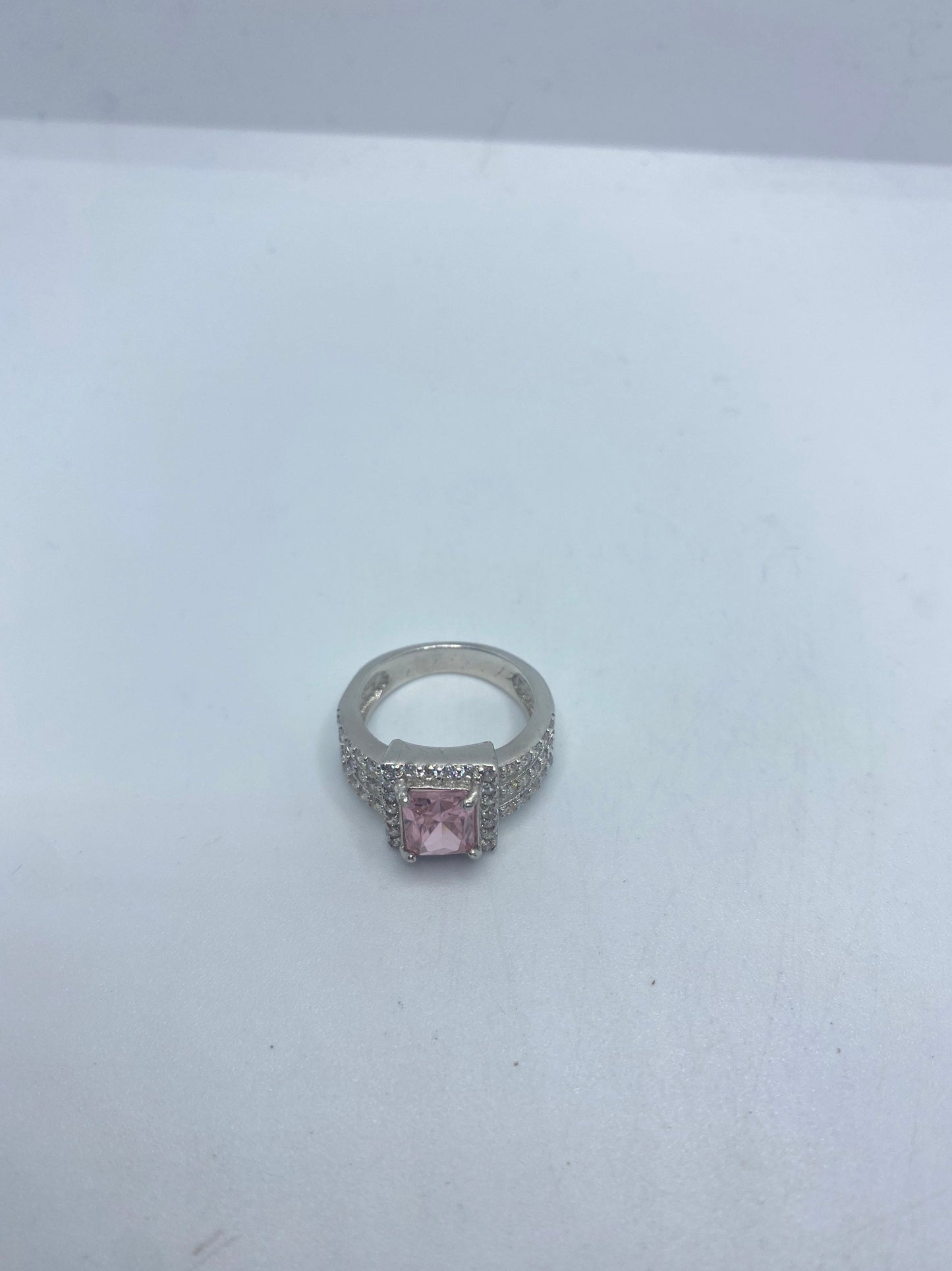 Vintage Pink Ice CZ White Sapphire Deco Ring 925 Sterling Silver