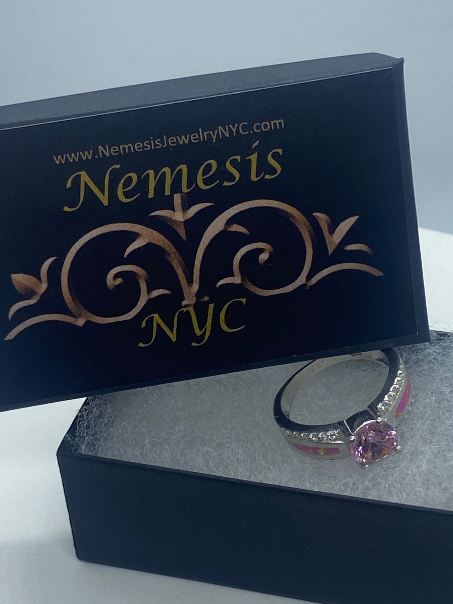 Vintage Pink Ice CZ Pink opal Deco Ring 925 Sterling Silver