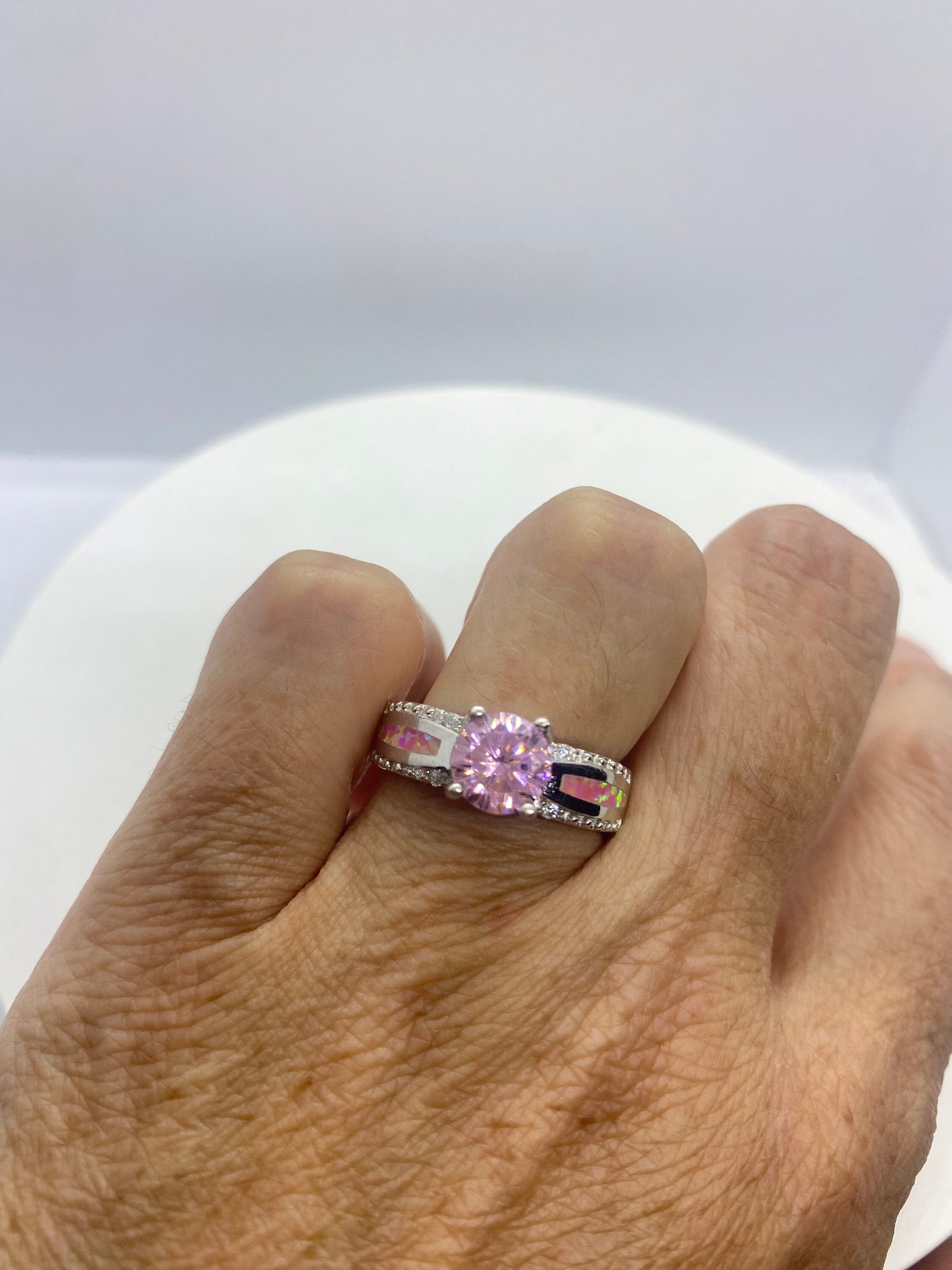 Vintage Pink Ice CZ Pink opal Deco Ring 925 Sterling Silver