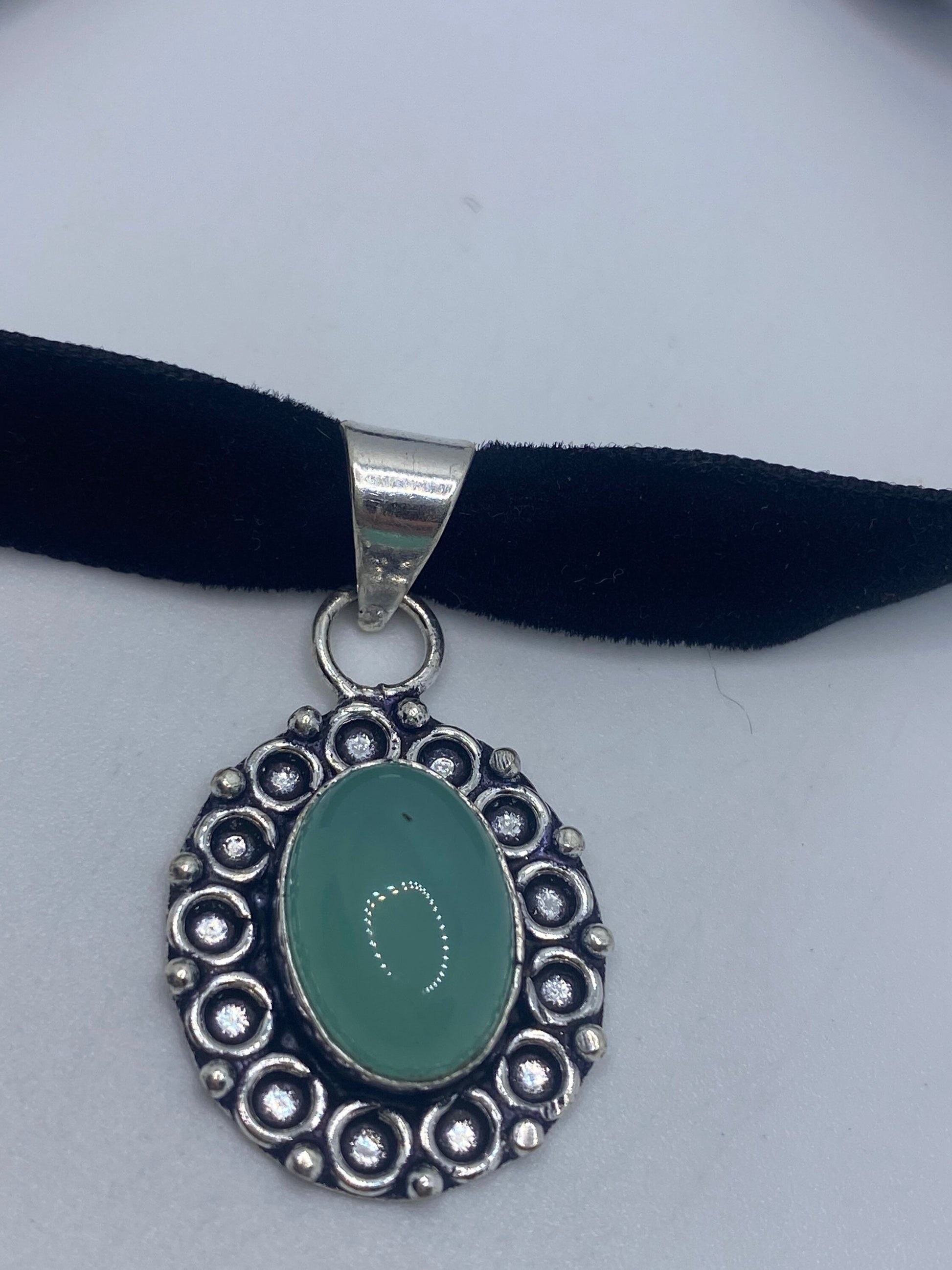Vintage Green Jade Silver Necklace