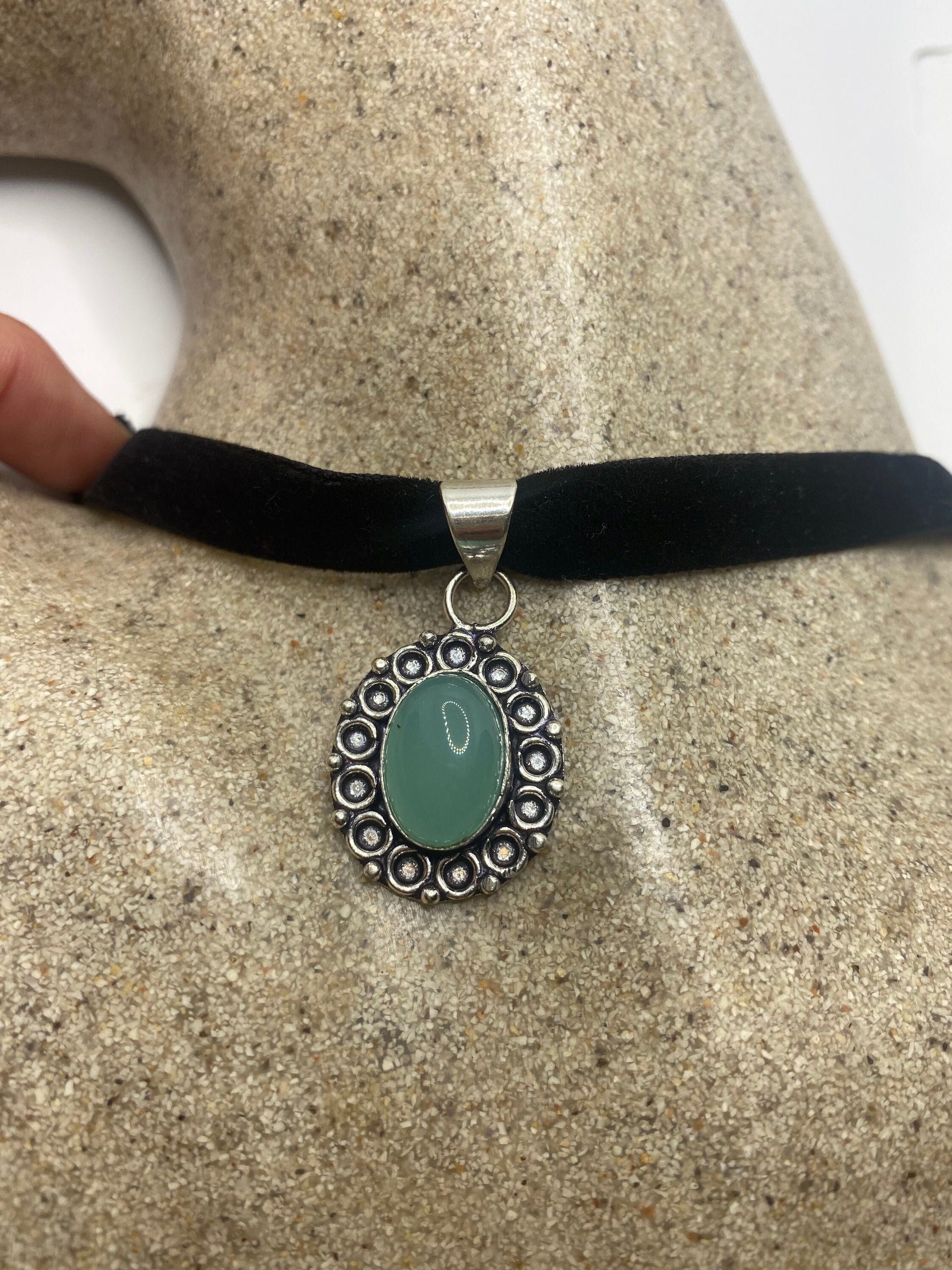 Vintage Green Jade Silver Necklace
