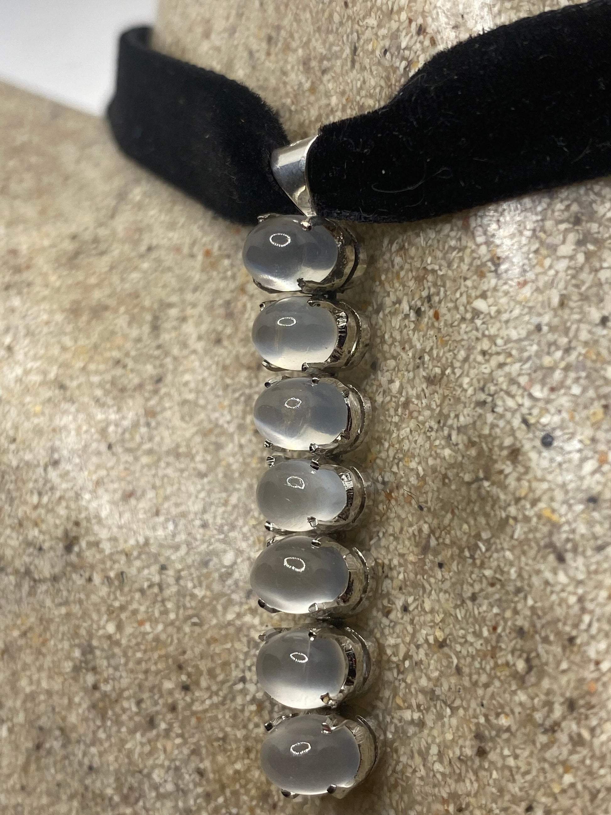 Vintage 925 Sterling Silver Moonstone Pendant Necklace Choker