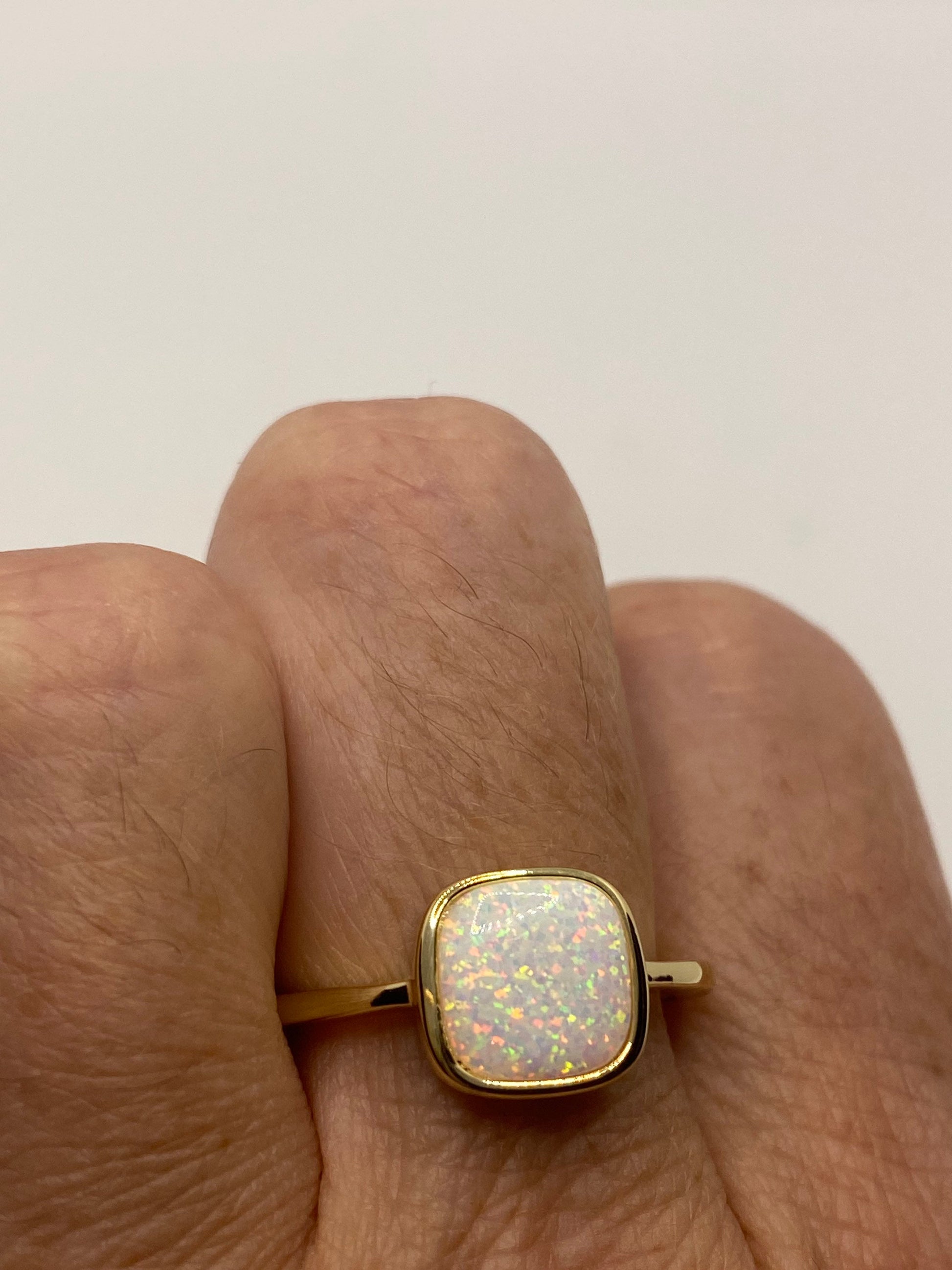 Vintage Opal Golden 925 Sterling Silver Inlay Ring