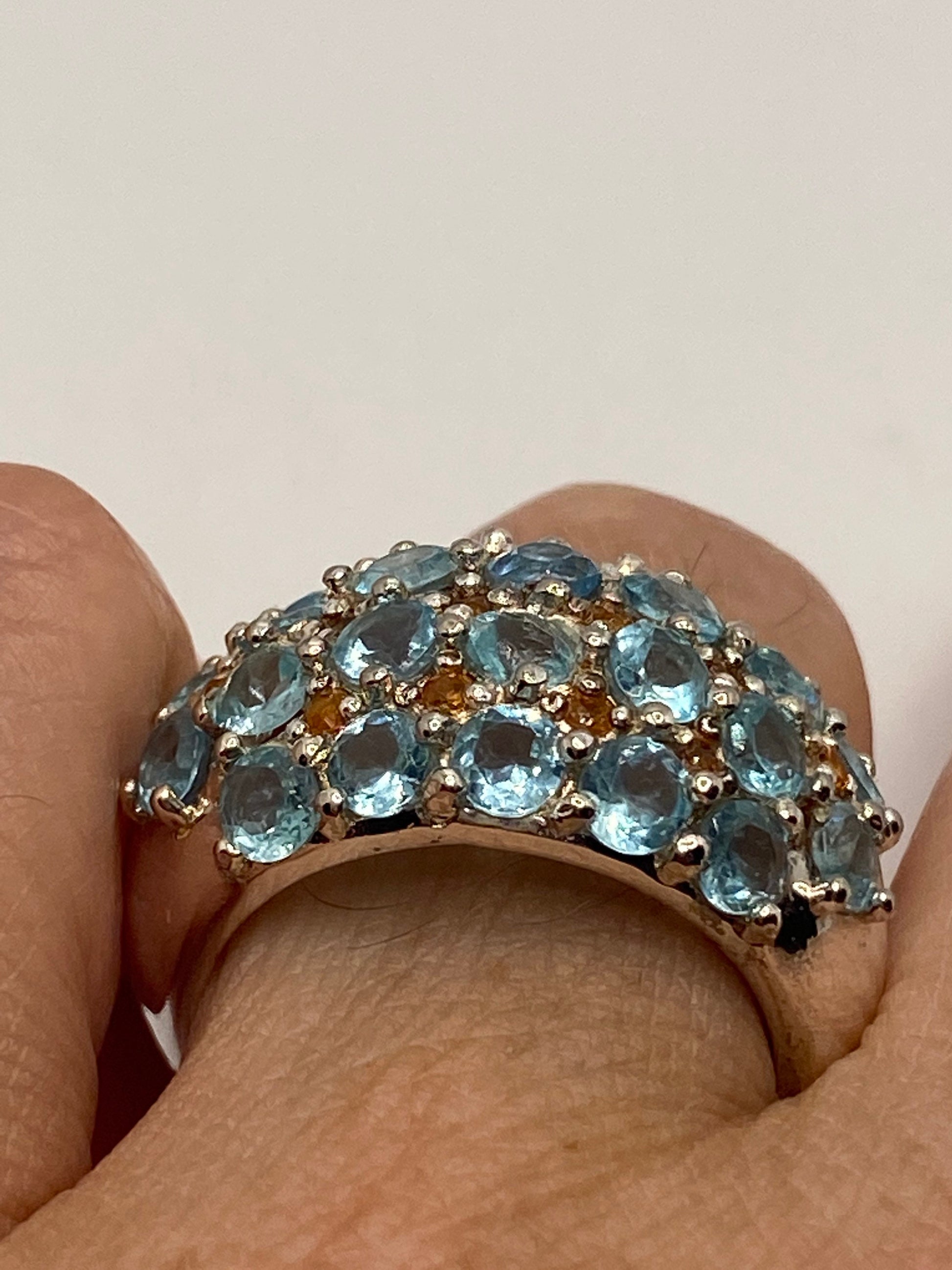 Vintage genuine blue topaz white sapphire 925 sterling silver Ring
