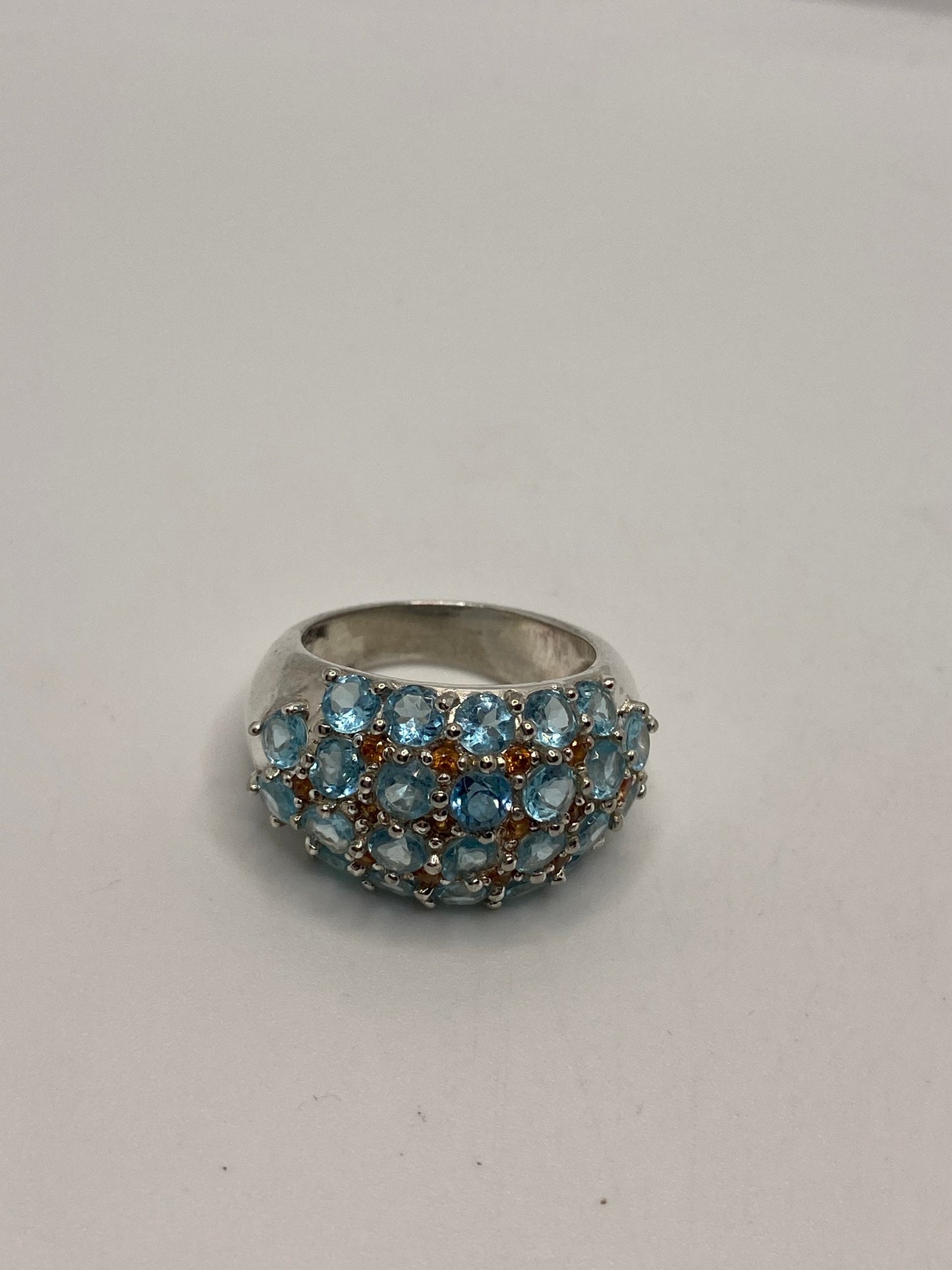 Vintage genuine blue topaz white sapphire 925 sterling silver Ring