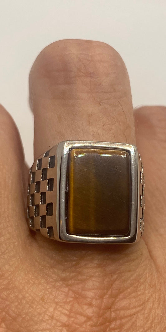 Vintage Stainless Steel Tigers Eye Ring