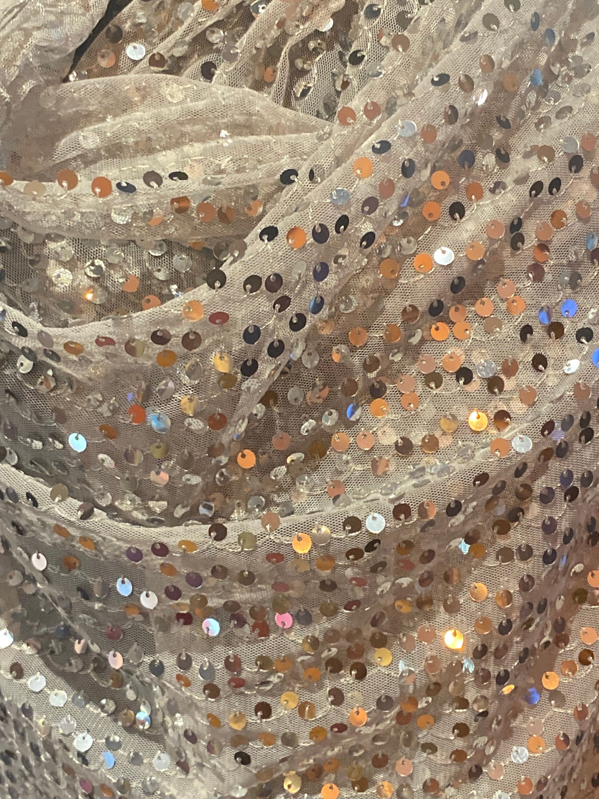 Vintage Styled Sheer Silver Sequined Embroidered Wrap Shawl