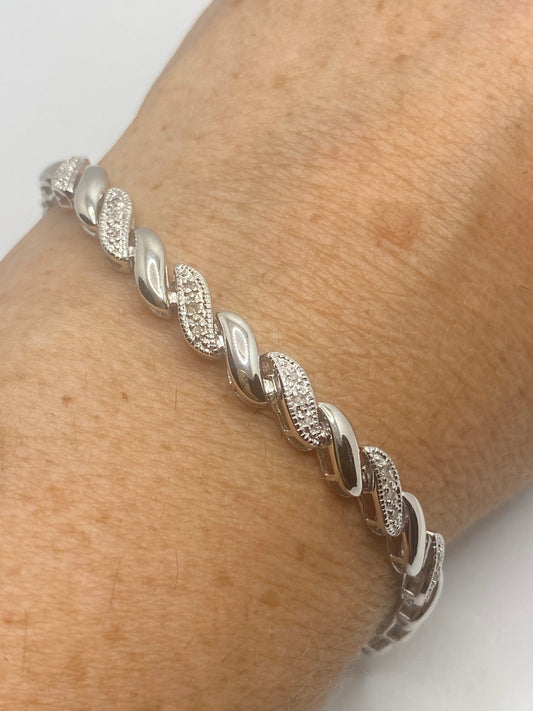 Deco Diamond Tennis Bracelet in 925 Sterling Silver 8 Inch Vintage