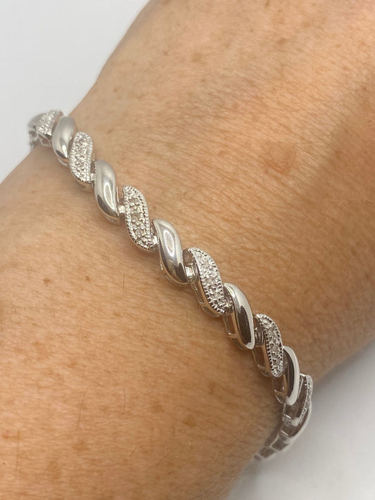 Deco Diamond Tennis Bracelet in 925 Sterling Silver 7 Inch Vintage