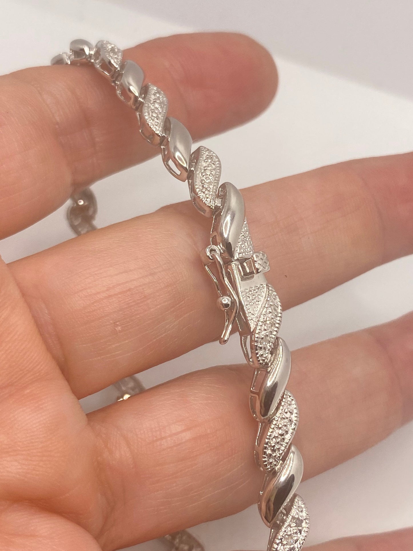 Deco Diamond Tennis Bracelet in 925 Sterling Silver 8 Inch Vintage