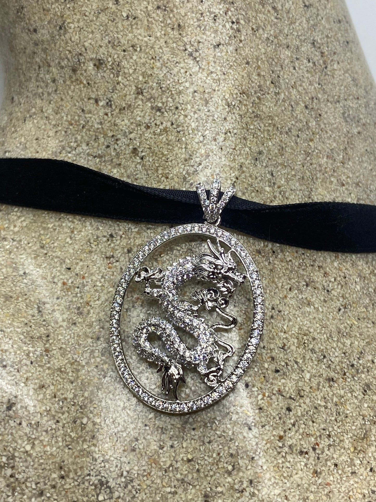 Vintage Silver Stainless Steel Gothic Celtic Dragon Pendant Necklace