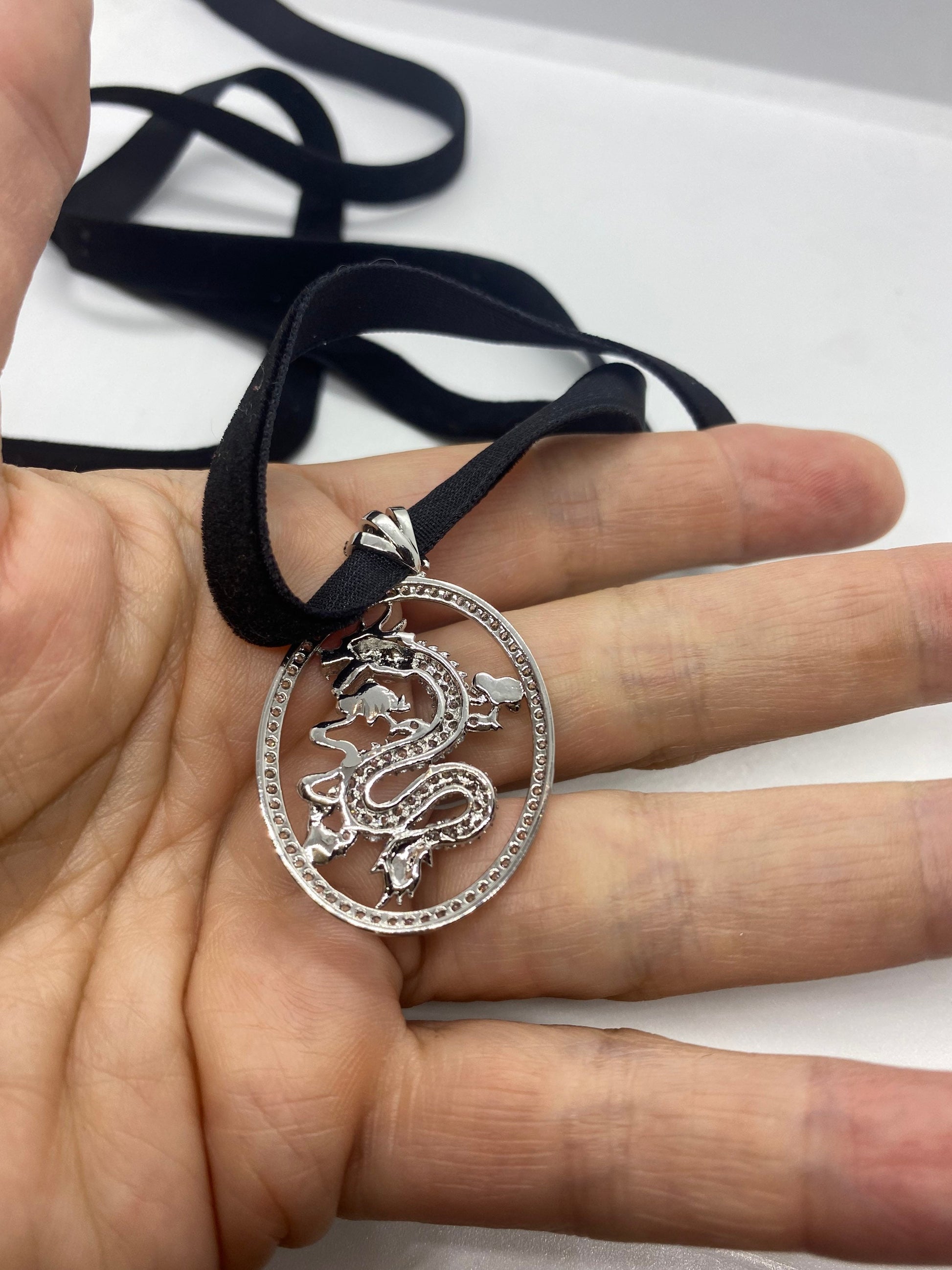 Vintage Silver Stainless Steel Gothic Celtic Dragon Pendant Necklace
