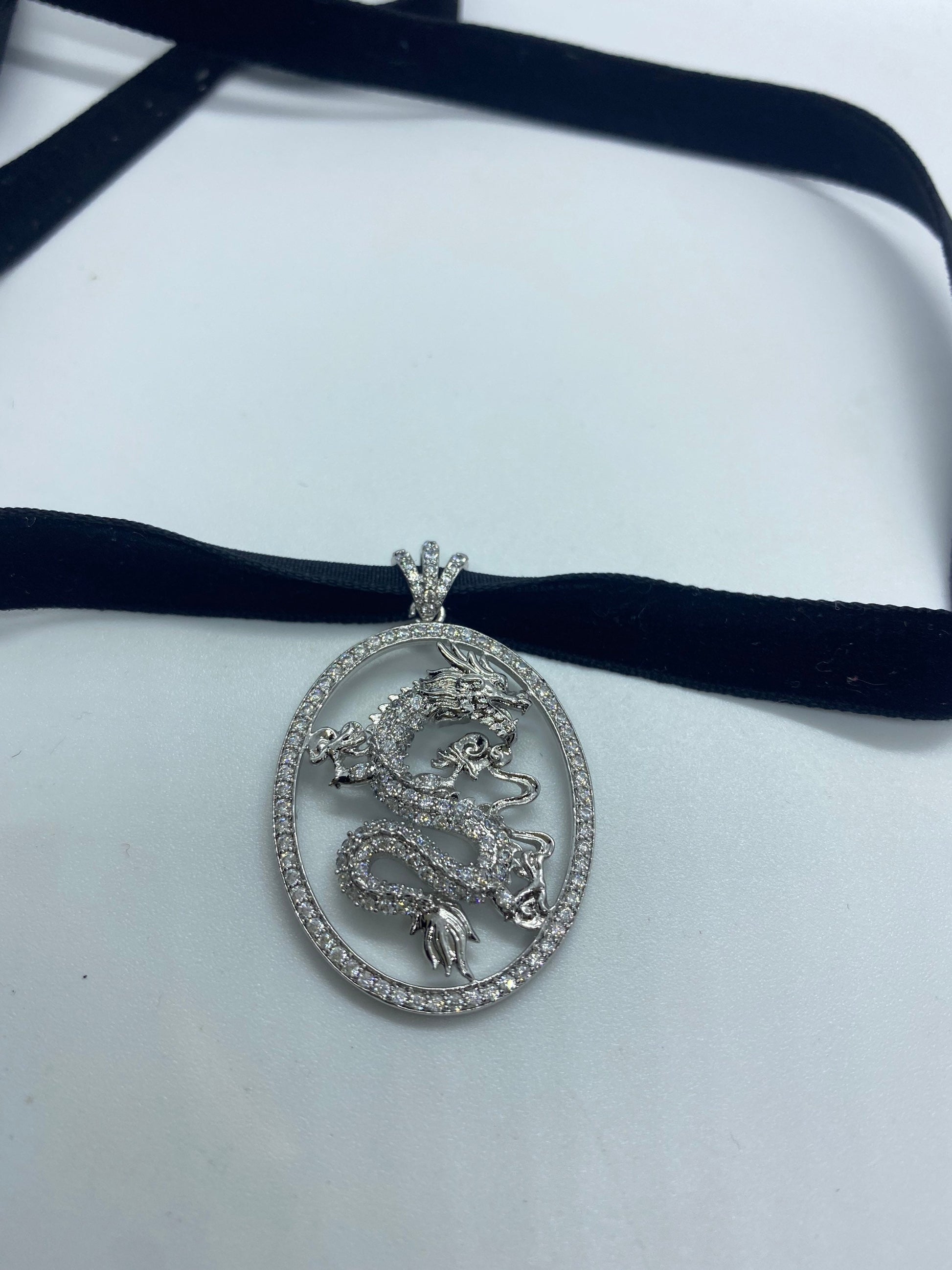 Vintage Silver Stainless Steel Gothic Celtic Dragon Pendant Necklace