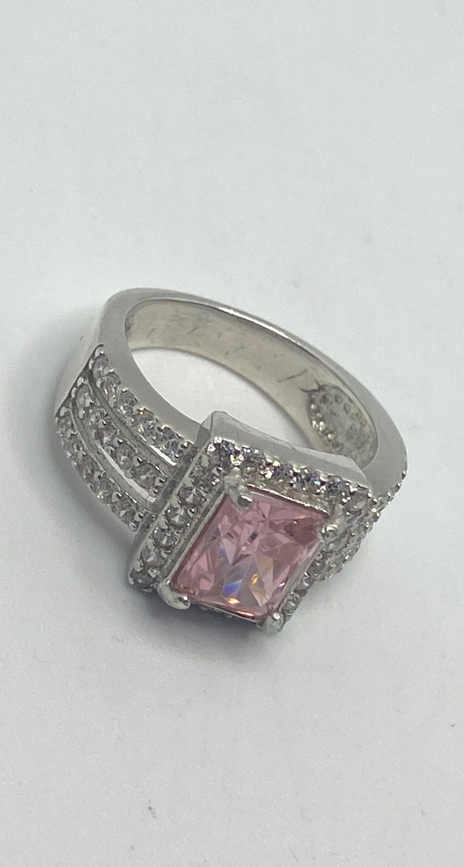 Vintage Pink Ice CZ White Sapphire Deco Ring 925 Sterling Silver