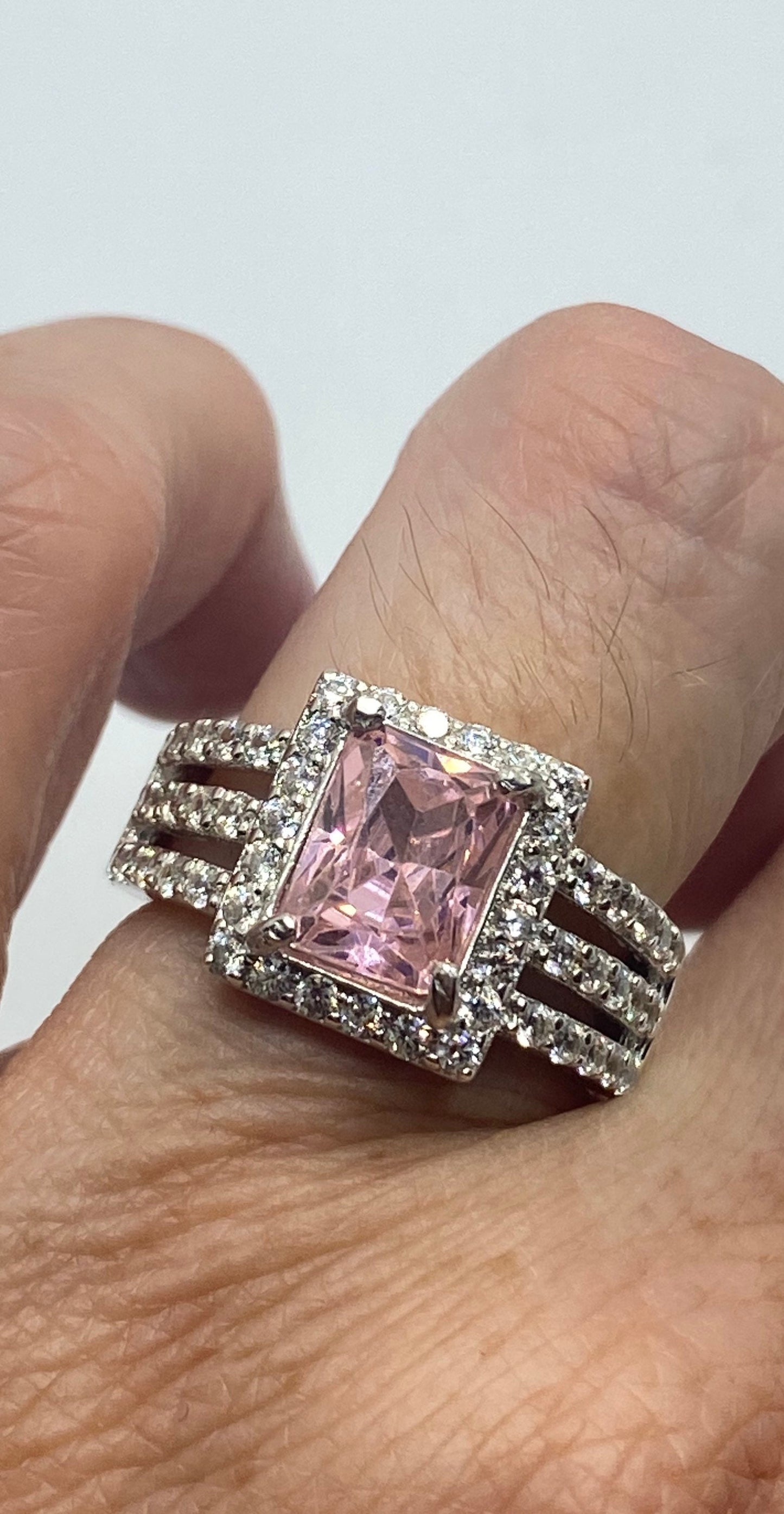 Vintage Pink Ice CZ White Sapphire Deco Ring 925 Sterling Silver