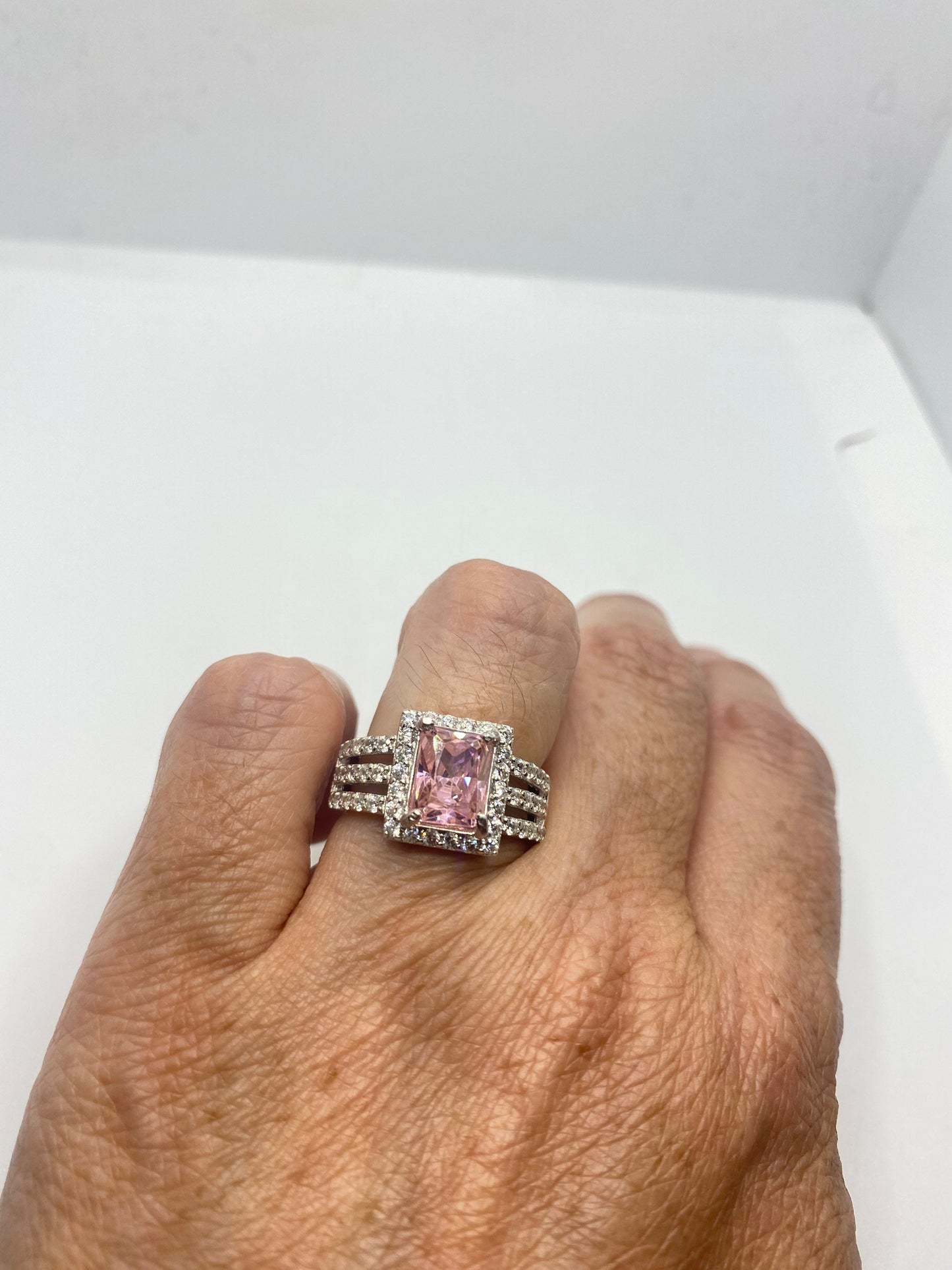 Vintage Pink Ice CZ White Sapphire Deco Ring 925 Sterling Silver